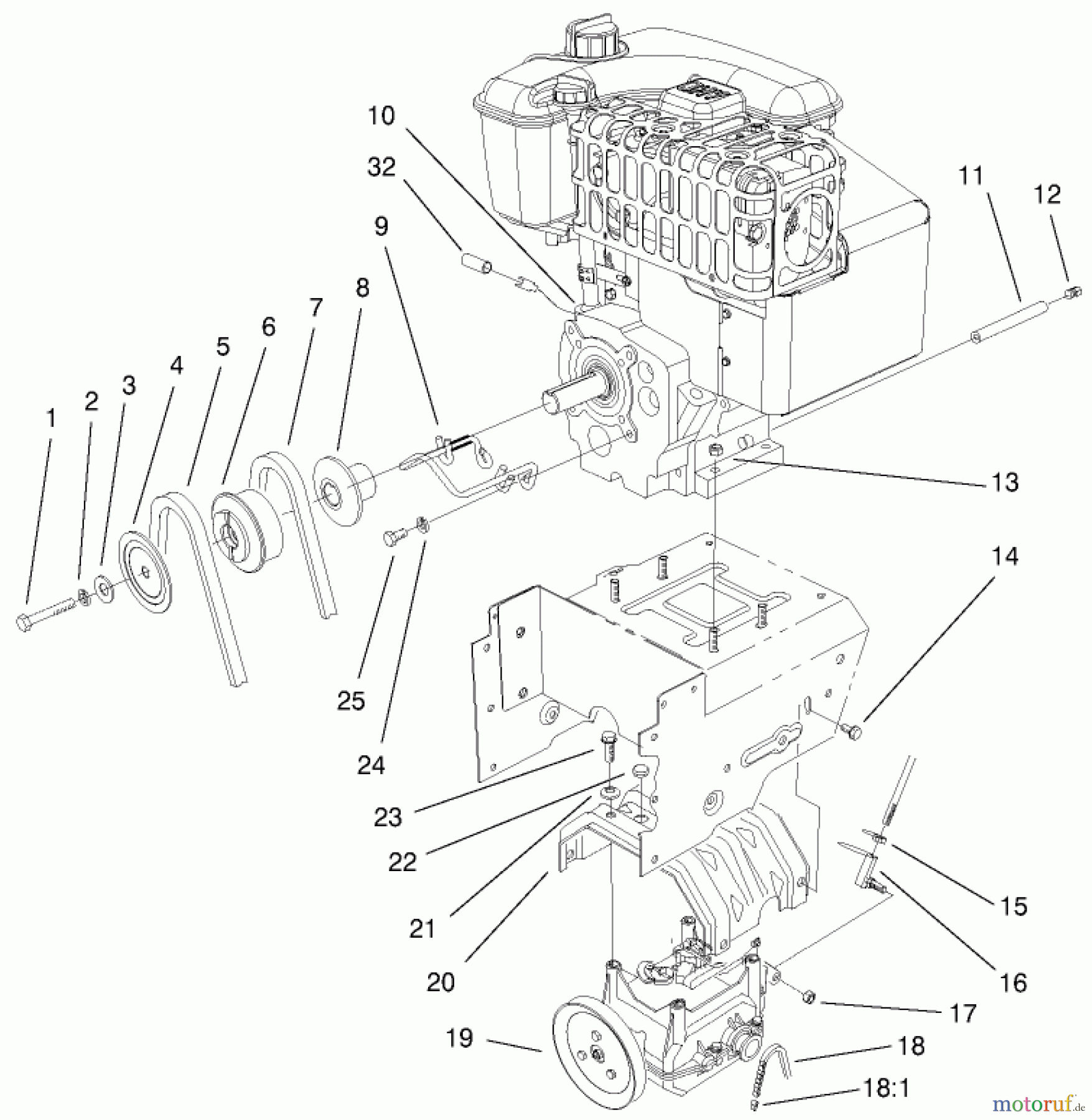 Toro Neu Snow Blowers/Snow Throwers Seite 1 38559 (1028) - Toro 1028 Power Shift Snowthrower, 2002 (220000001-220999999) ENGINE AND TRANSMISSION ASSEMBLY