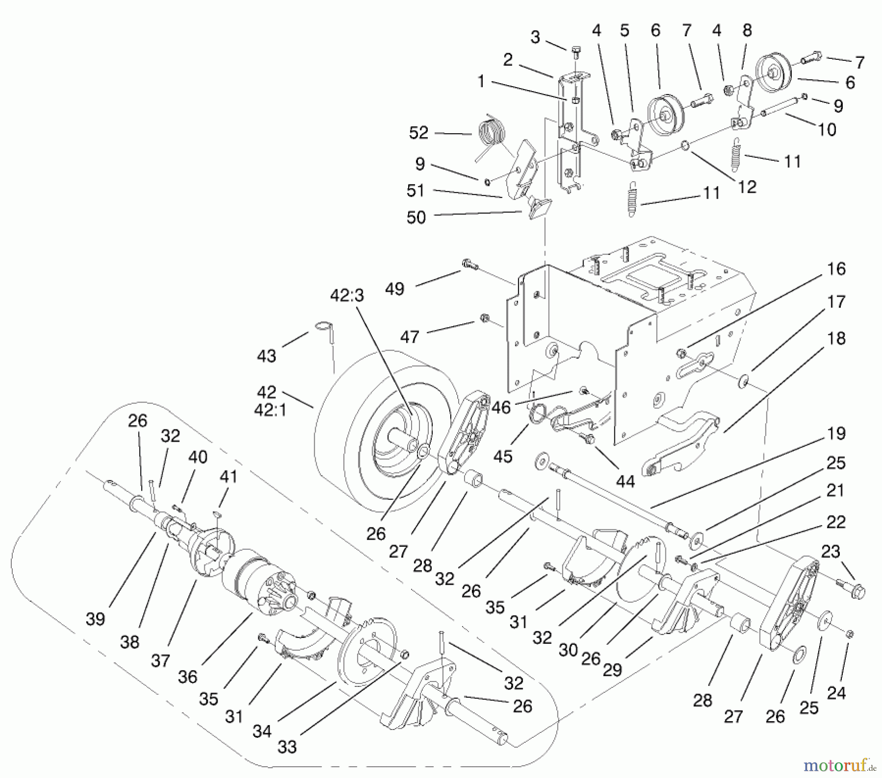 Toro Neu Snow Blowers/Snow Throwers Seite 1 38559 (1028) - Toro 1028 Power Shift Snowthrower, 2002 (220000001-220999999) LOWER TRACTION ASSEMBLY