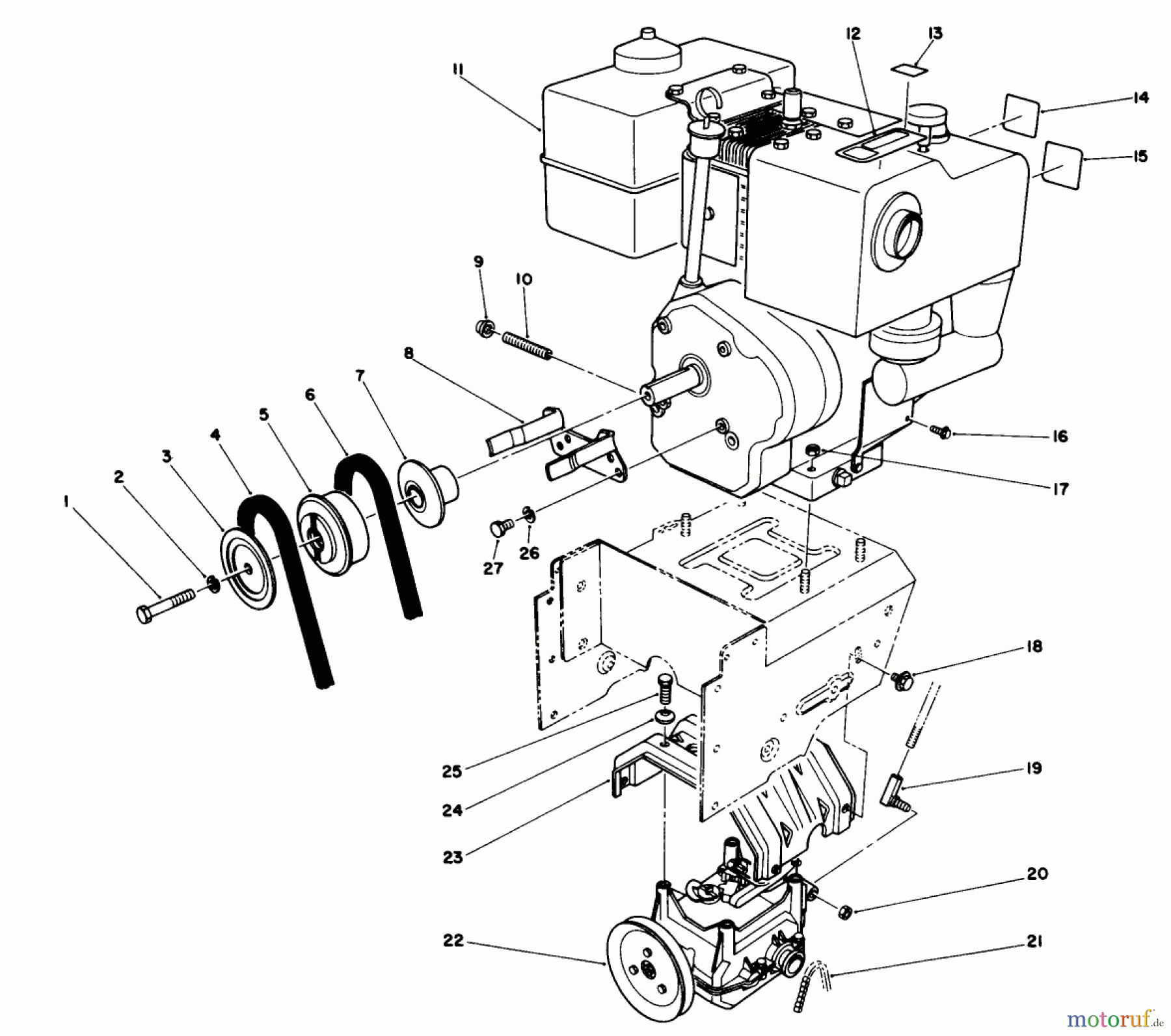 Toro Neu Snow Blowers/Snow Throwers Seite 1 38580 (1132) - Toro 1132 Power Shift Snowthrower, 1988 (8000001-8999999) ENGINE ASSEMBLY