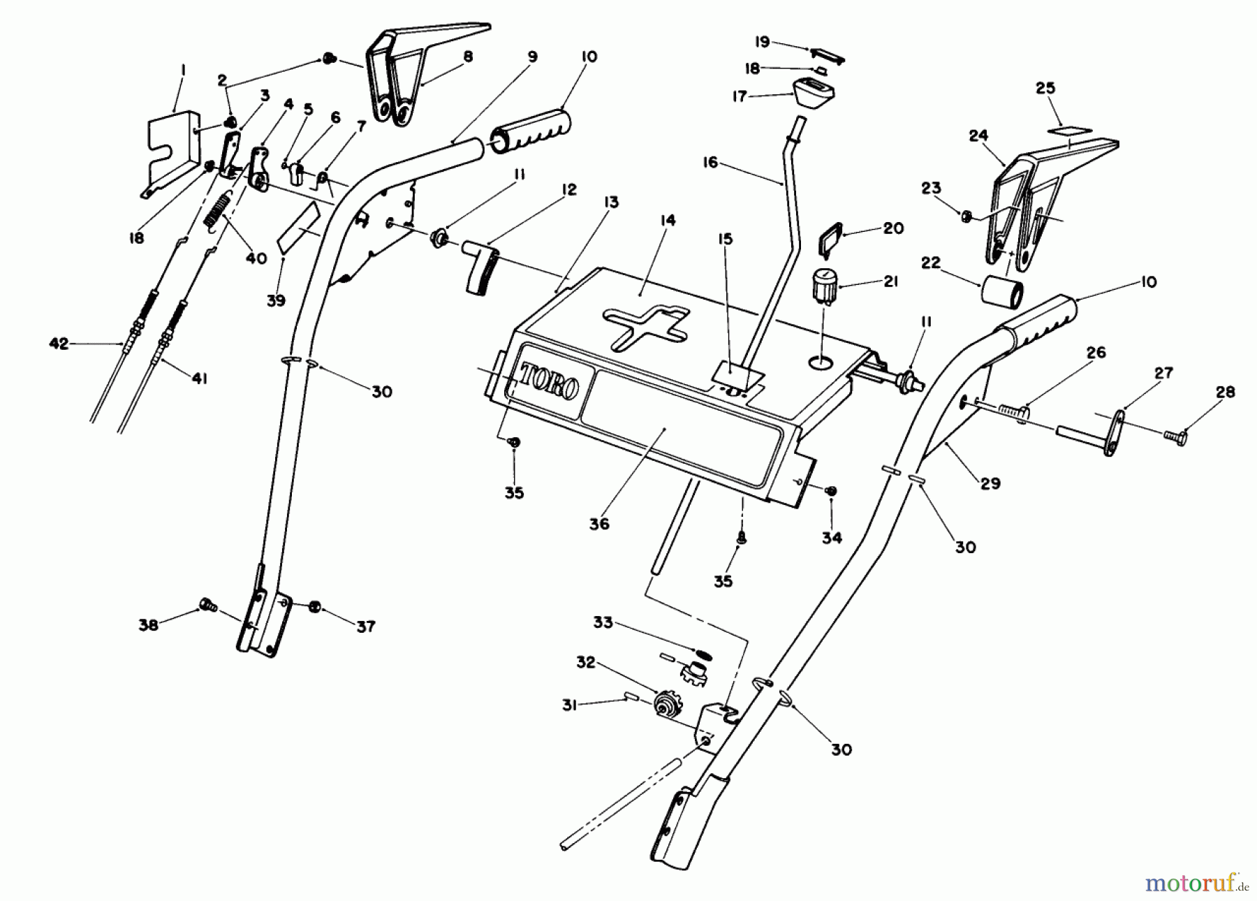 Toro Neu Snow Blowers/Snow Throwers Seite 1 38580 (1132) - Toro 1132 Power Shift Snowthrower, 1988 (8000001-8999999) HANDLE ASSEMBLY