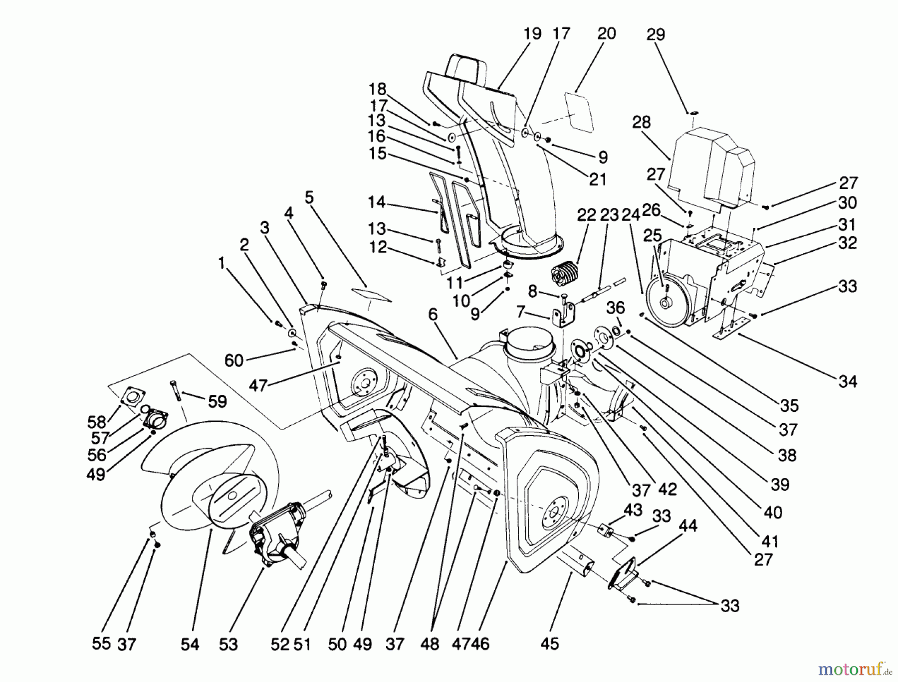 Toro Neu Snow Blowers/Snow Throwers Seite 1 38566 (1132) - Toro 1132 Power Shift Snowthrower, 1991 (1000001-1999999) HOUSING & CHUTE ASSEMBLY
