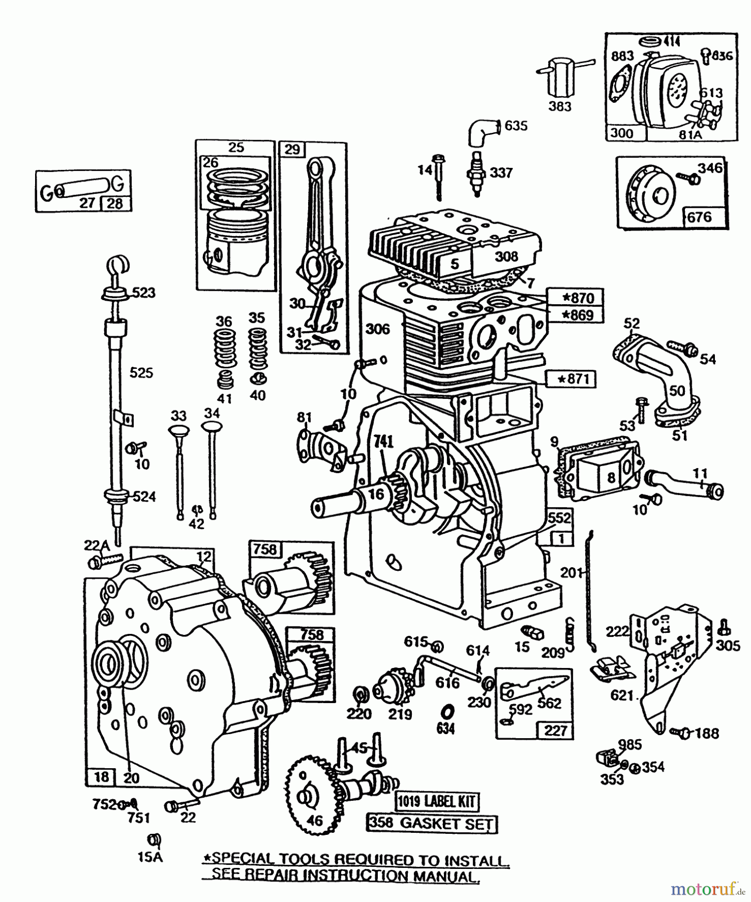 Toro Neu Snow Blowers/Snow Throwers Seite 1 38566 (1132) - Toro 1132 Power Shift Snowthrower, 1992 (2000001-2999999) ENGINE BRIGGS & STRATTON MODEL 252416 TYPE 0756-01 & 0757-01 #1