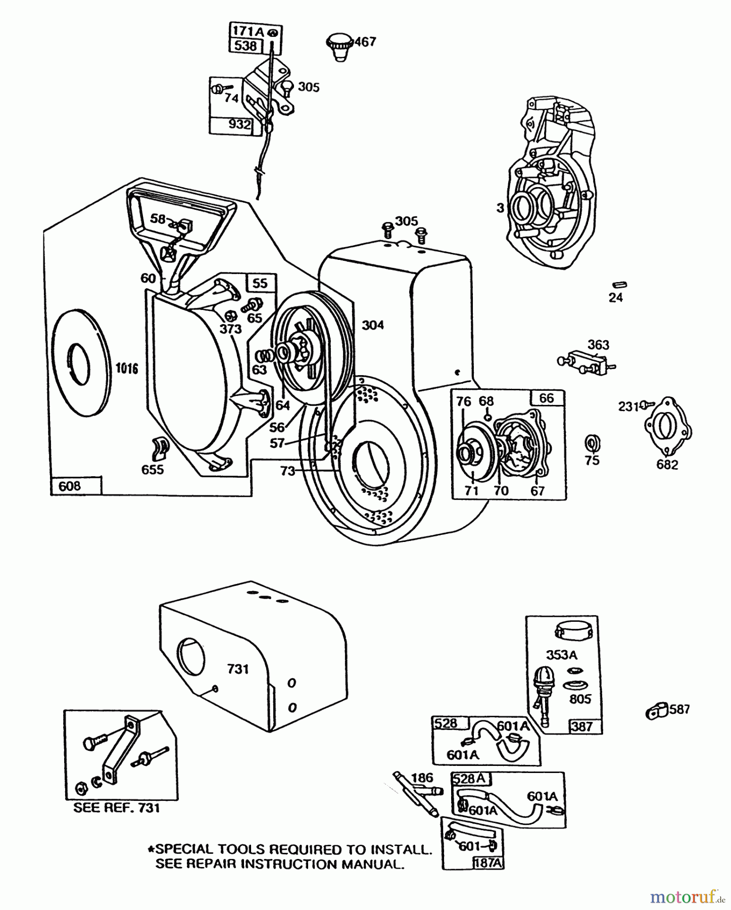Toro Neu Snow Blowers/Snow Throwers Seite 1 38566 (1132) - Toro 1132 Power Shift Snowthrower, 1992 (2000001-2999999) ENGINE BRIGGS & STRATTON MODEL 252416 TYPE 0756-01 & 0757-01 #2