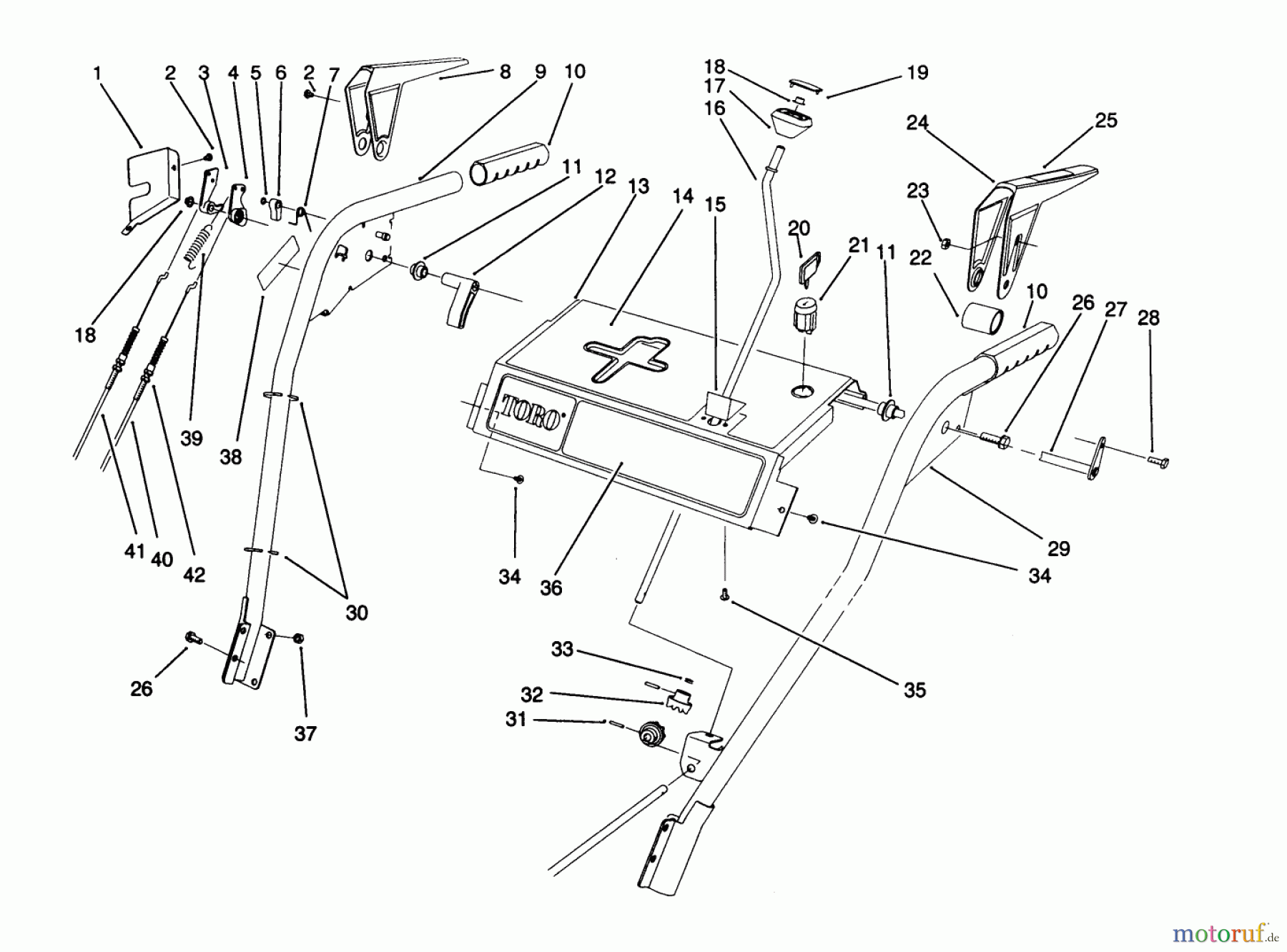  Toro Neu Snow Blowers/Snow Throwers Seite 1 38566 (1132) - Toro 1132 Power Shift Snowthrower, 1992 (2000001-2999999) HANDLE ASSEMBLY