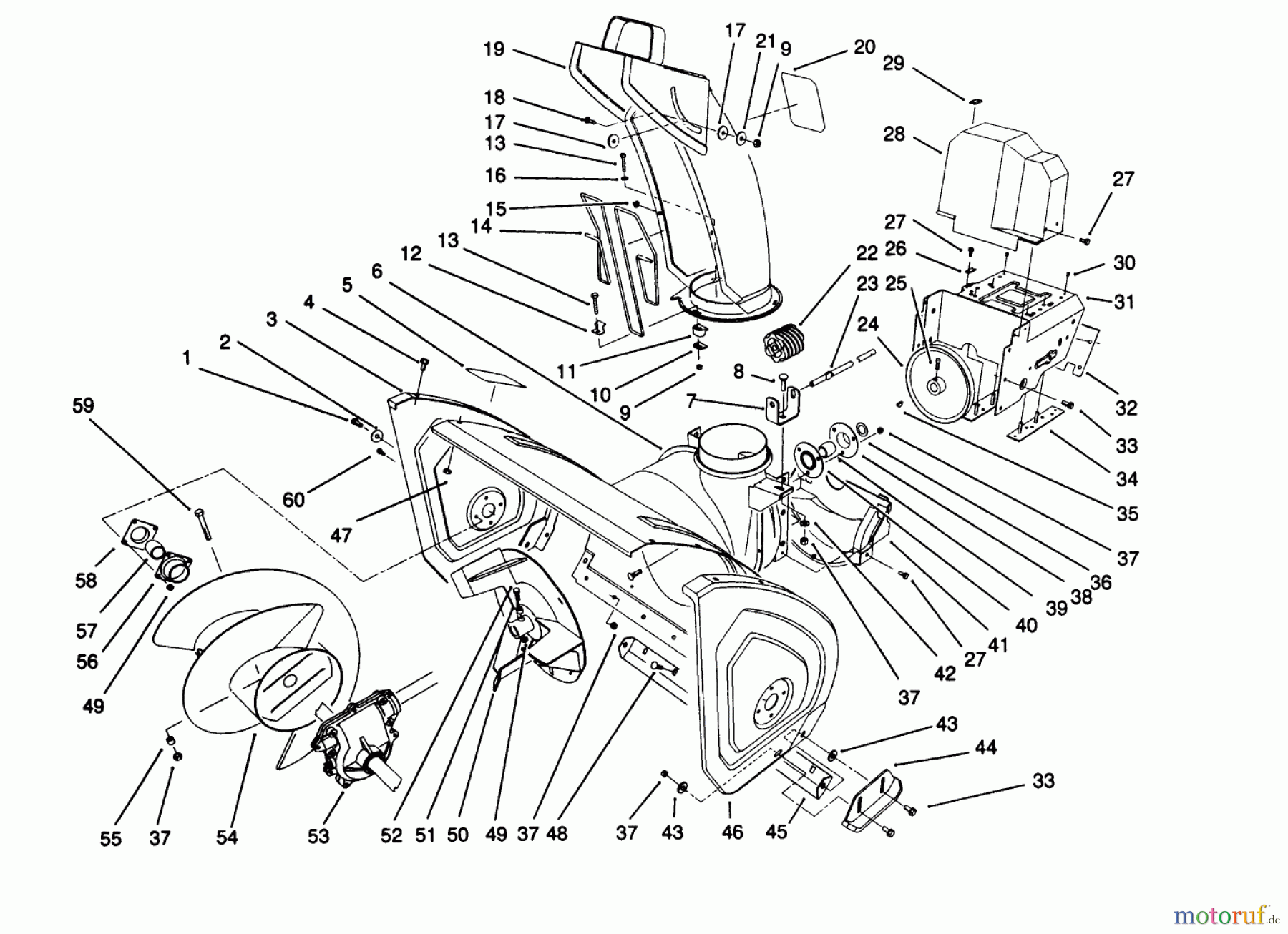 Toro Neu Snow Blowers/Snow Throwers Seite 1 38566 (1132) - Toro 1132 Power Shift Snowthrower, 1992 (2000001-2999999) HOUSING & CHUTE ASSEMBLY