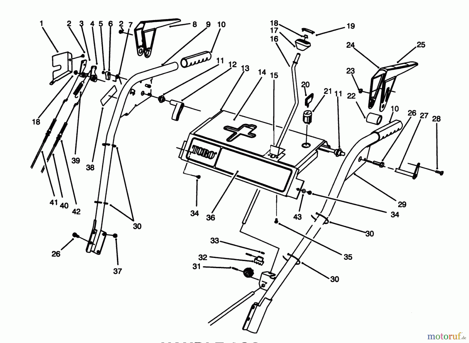 Toro Neu Snow Blowers/Snow Throwers Seite 1 38580 (1132) - Toro 1132 Power Shift Snowthrower, 1994 (4900001-4999999) HANDLE ASSEMBLY