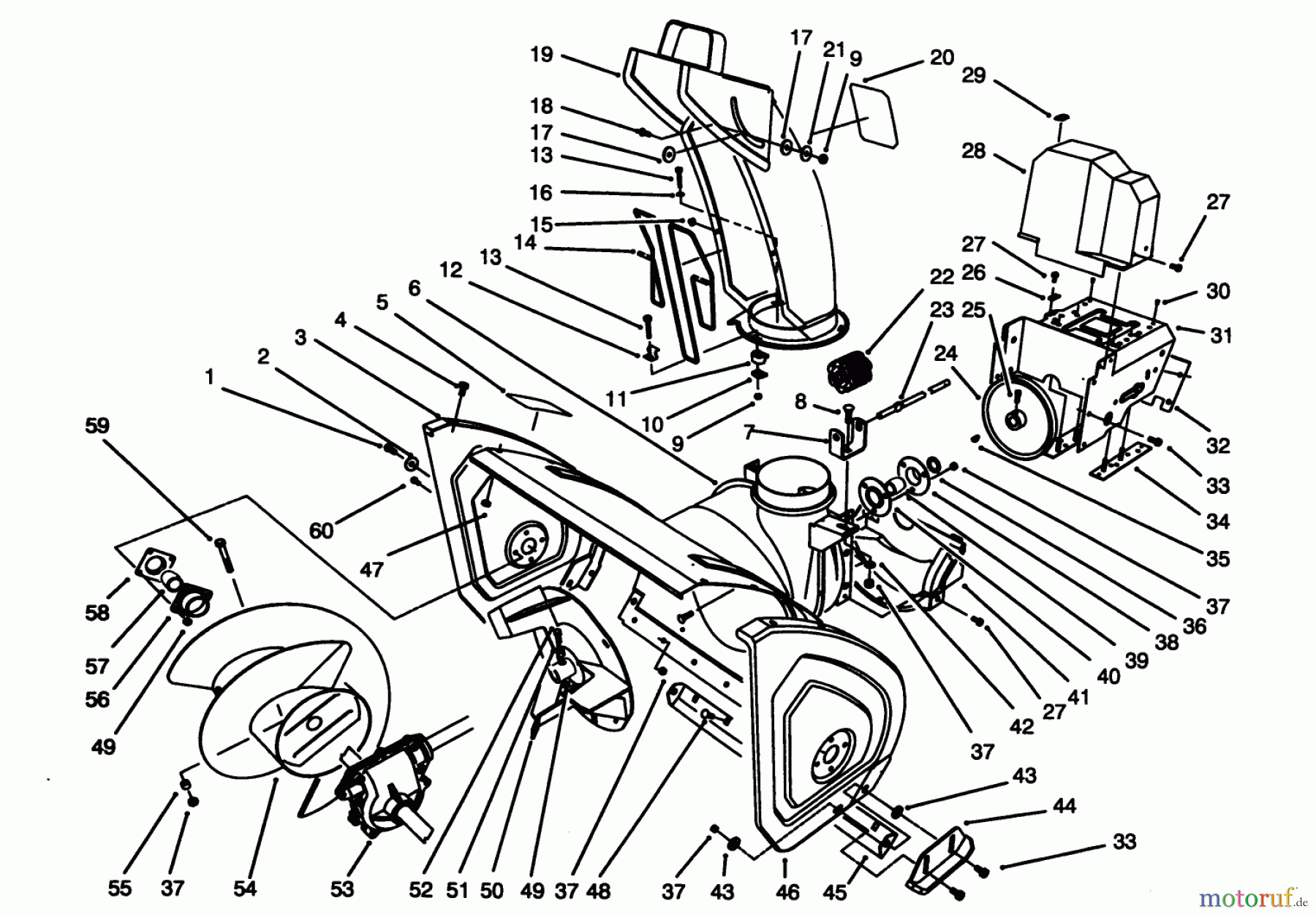 Toro Neu Snow Blowers/Snow Throwers Seite 1 38580 (1132) - Toro 1132 Power Shift Snowthrower, 1994 (4900001-4999999) HOUSING & CHUTE ASSEMBLY