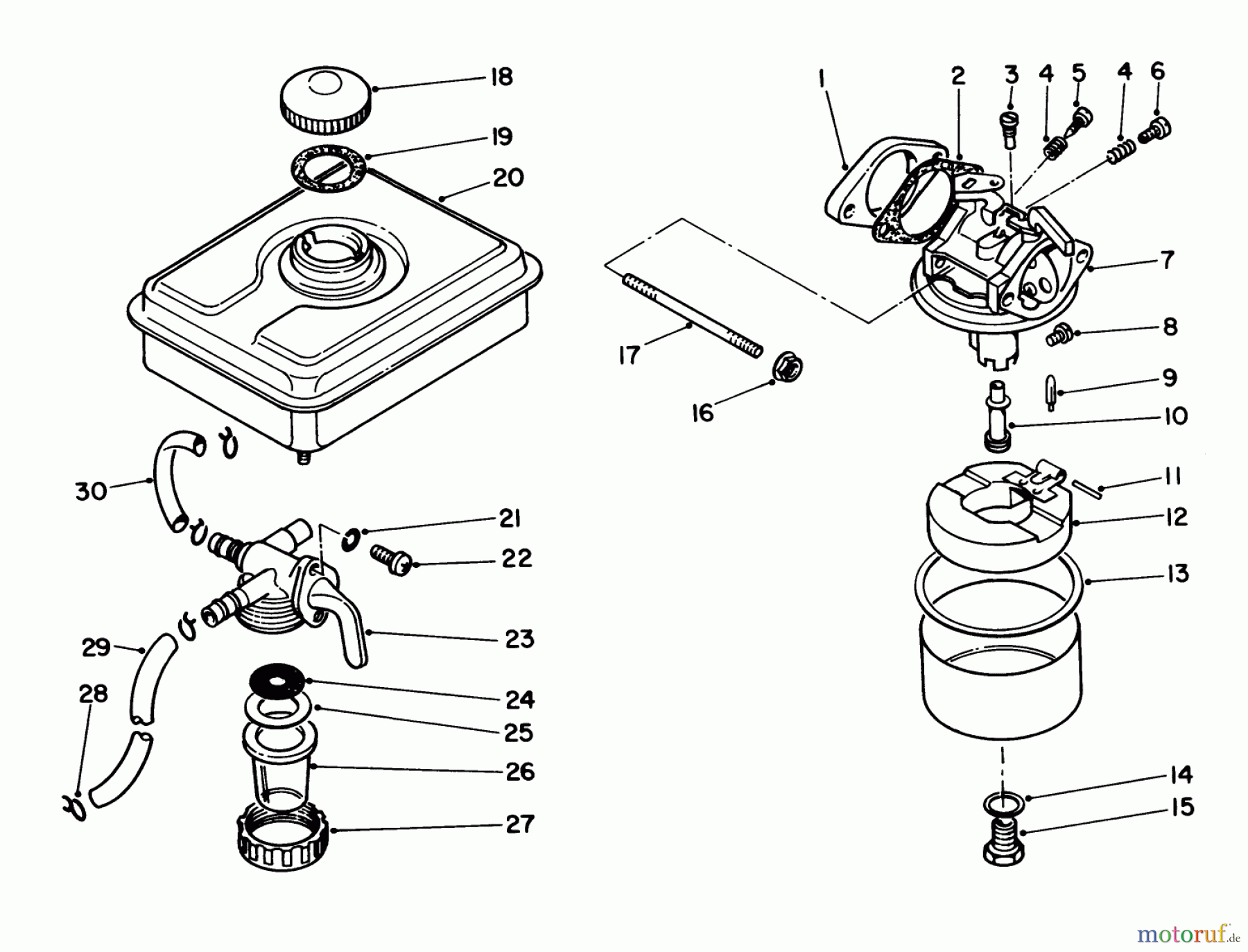 Toro Neu Edgers 58435 - Toro 3.5 hp Edger, 1984 (4000001-4999999) FUEL TANK & CARBURETOR ASSEMBLY
