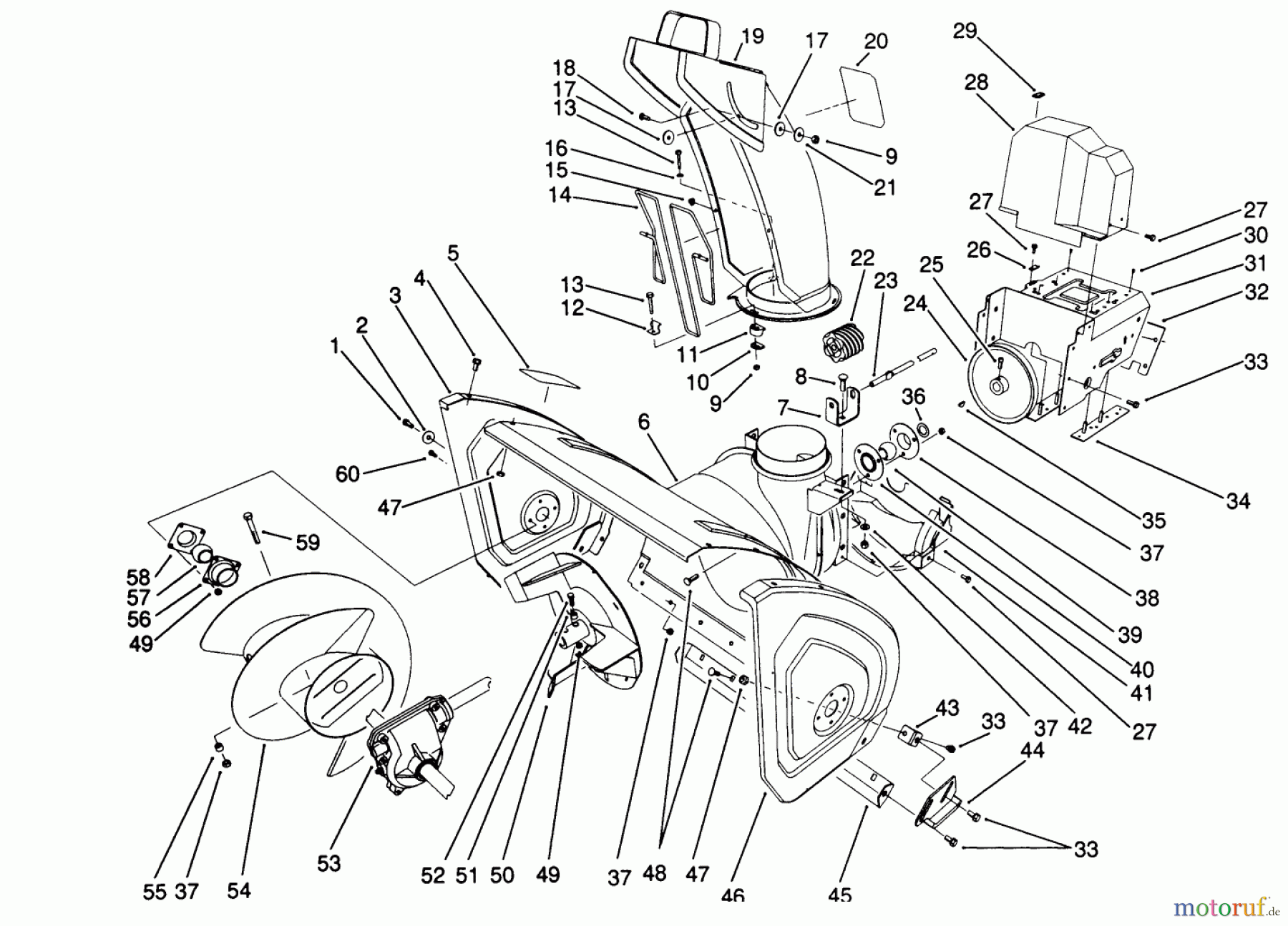 Toro Neu Snow Blowers/Snow Throwers Seite 1 38570 (828) - Toro 828 Power Shift Snowthrower, 1991 (1000001-1999999) HOUSING & CHUTE ASSEMBLY