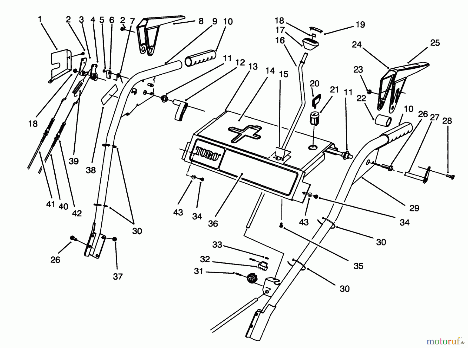 Toro Neu Snow Blowers/Snow Throwers Seite 1 38570 (828) - Toro 828 Power Shift Snowthrower, 1994 (4900001-4999999) HANDLE ASSEMBLY