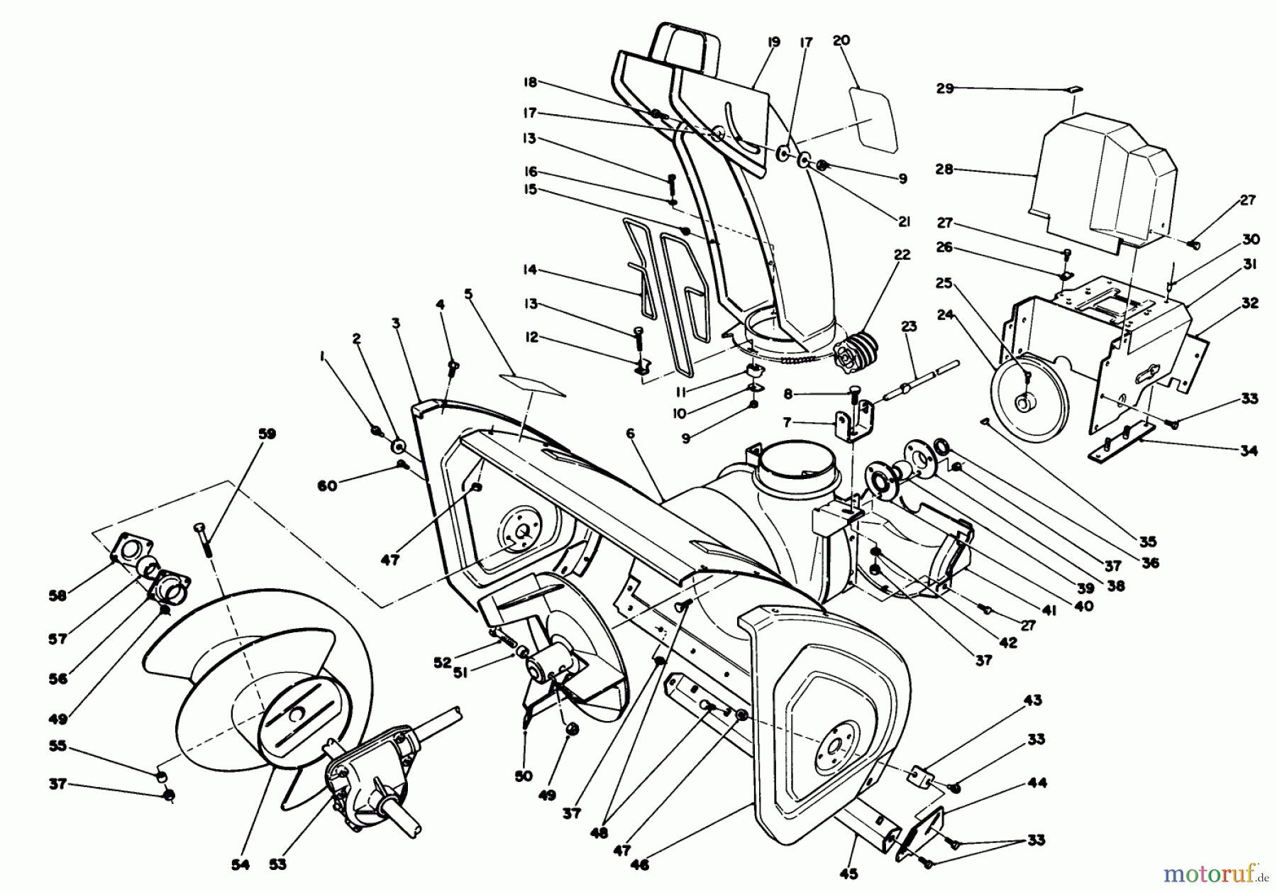 Toro Neu Snow Blowers/Snow Throwers Seite 1 38573 (828) - Toro 828 Power Shift Snowthrower, 1989 (9000001-9999999) HOUSING & CHUTE ASSEMBLY