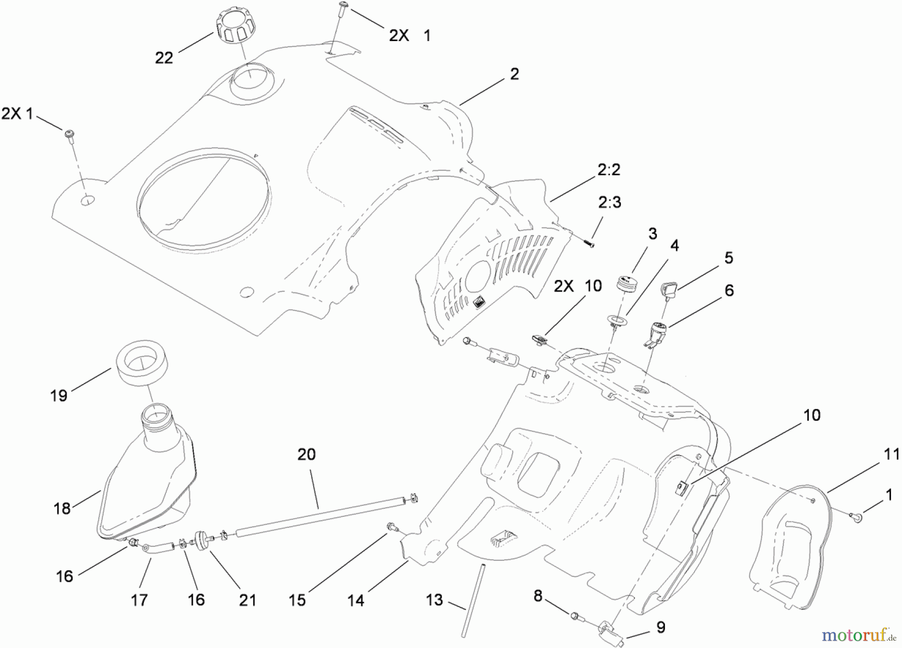 Toro Neu Snow Blowers/Snow Throwers Seite 1 38583 - Toro Power Clear Snowthrower, 2011 (311000001-311999999) SHROUD AND FUEL ASSEMBLY