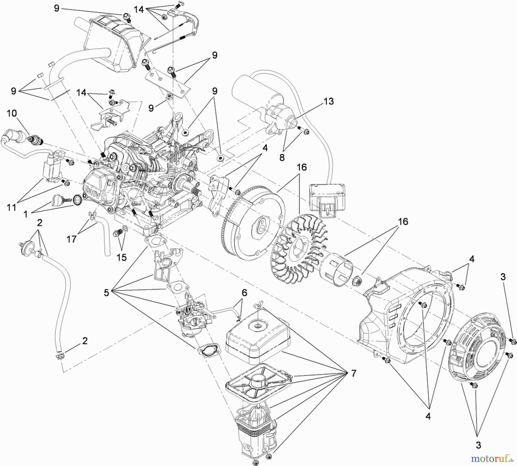 Toro Neu Snow Blowers/Snow Throwers Seite 1 38589 - Toro Power Clear Snowthrower, 2010 (310000001-310999999) ELECTRIC START ENGINE COMPONENT ASSEMBLY NO. 119-1942