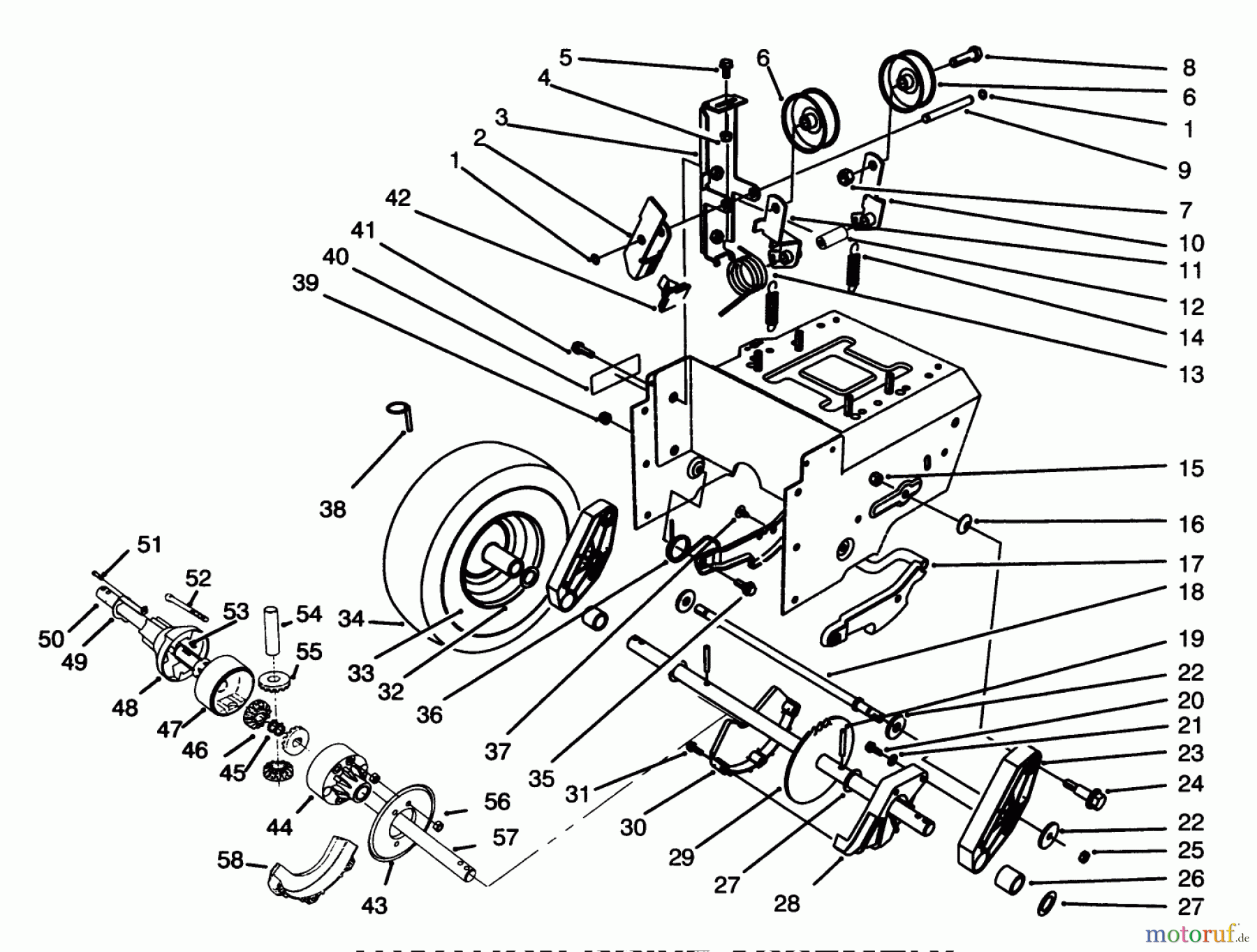 Toro Neu Snow Blowers/Snow Throwers Seite 1 38591 (1232) - Toro 1232 Power Shift Snowthrower, 1996 (6900001-6999999) TRACTION DRIVE ASSEMBLY