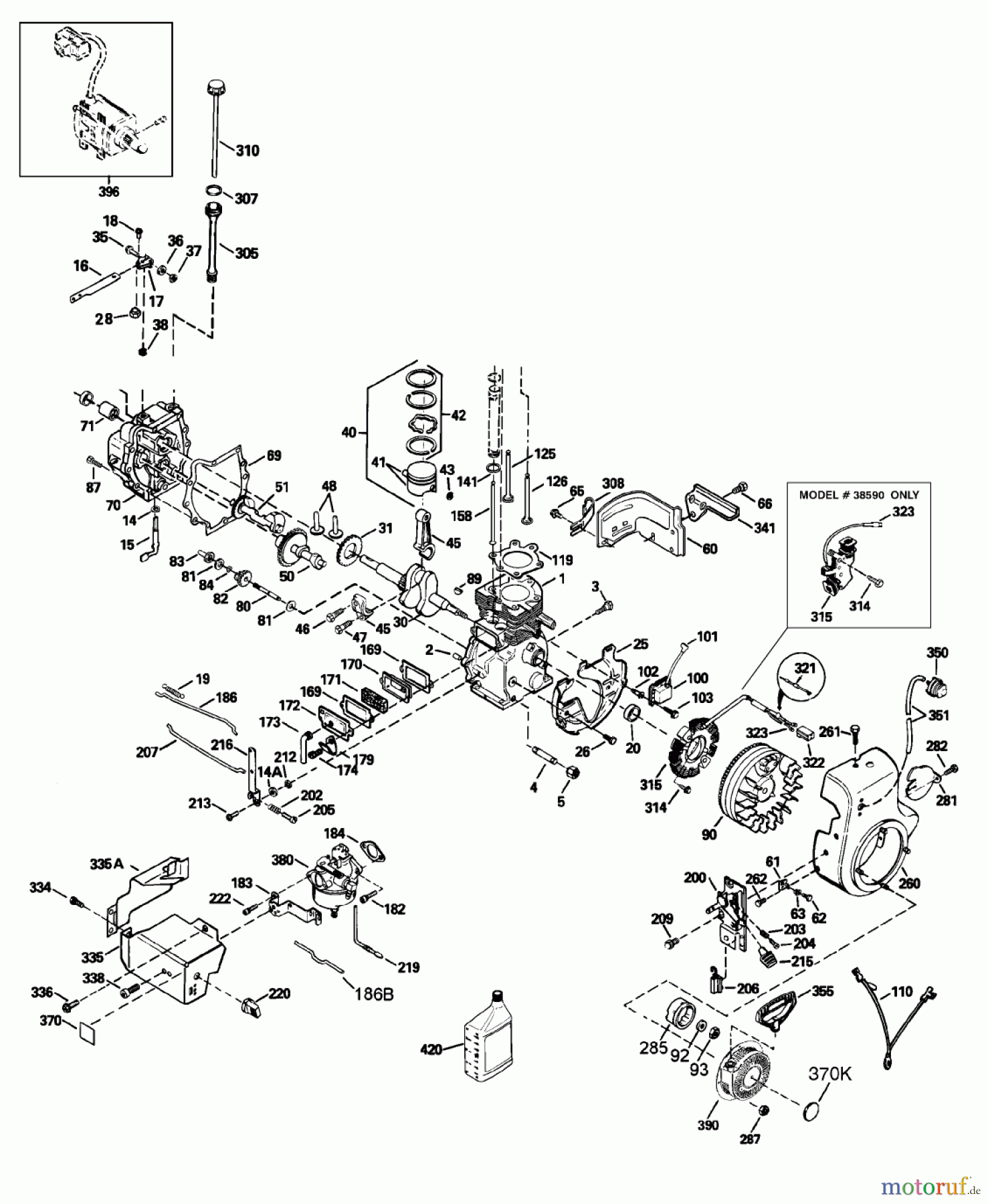 Toro Neu Snow Blowers/Snow Throwers Seite 1 38591 (1232) - Toro 1232 Power Shift Snowthrower, 1997 (7900001-7999999) ENGINE ASSEMBLIES OHSK 120-222023F AND 120-222024F #2