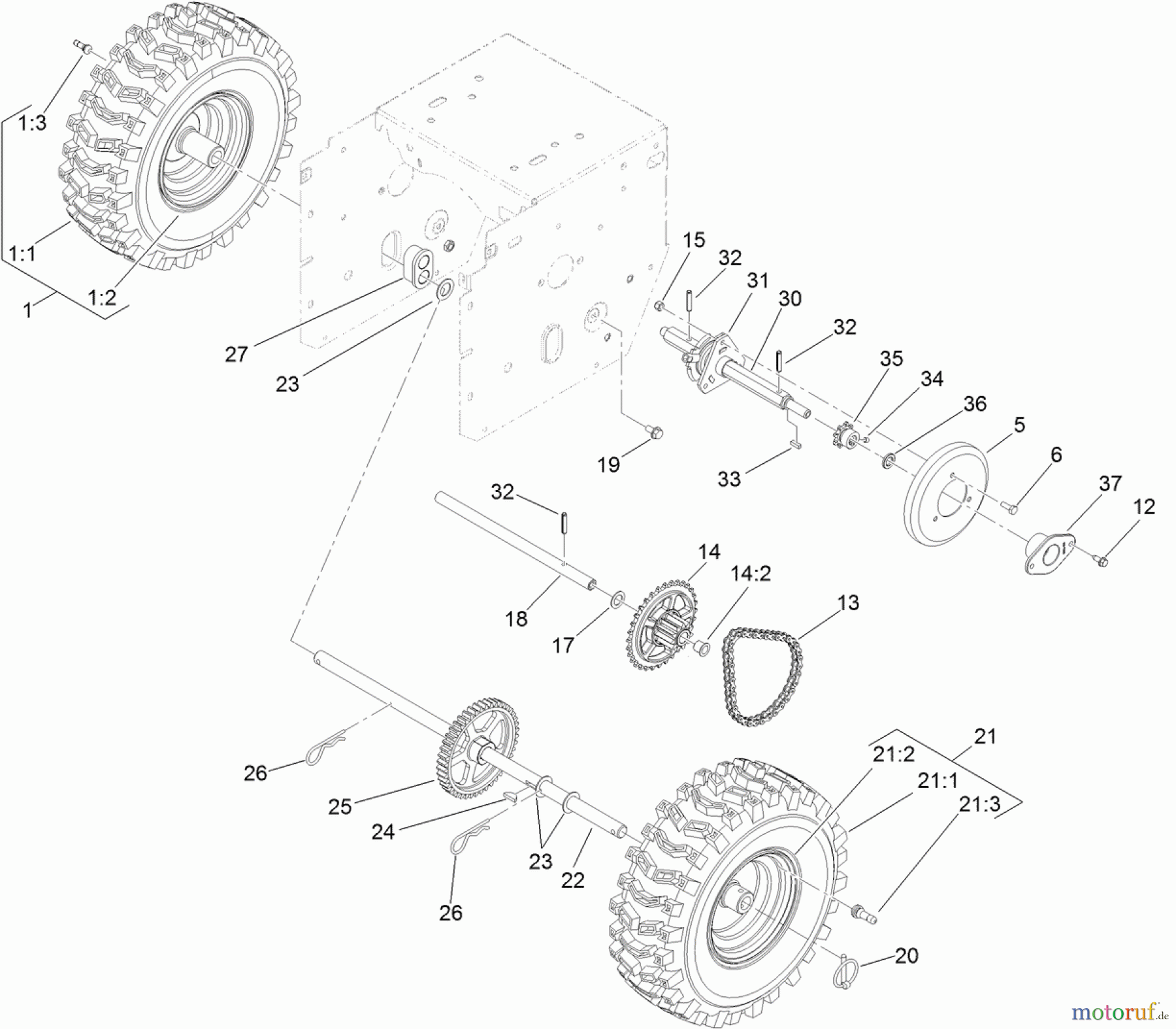 Toro Neu Snow Blowers/Snow Throwers Seite 1 38597 (826 O) - Toro Power Max 826 O Snowthrower, 2013 (SN 313000001-313999999) AXLE AND CHAIN DRIVE ASSEMBLY