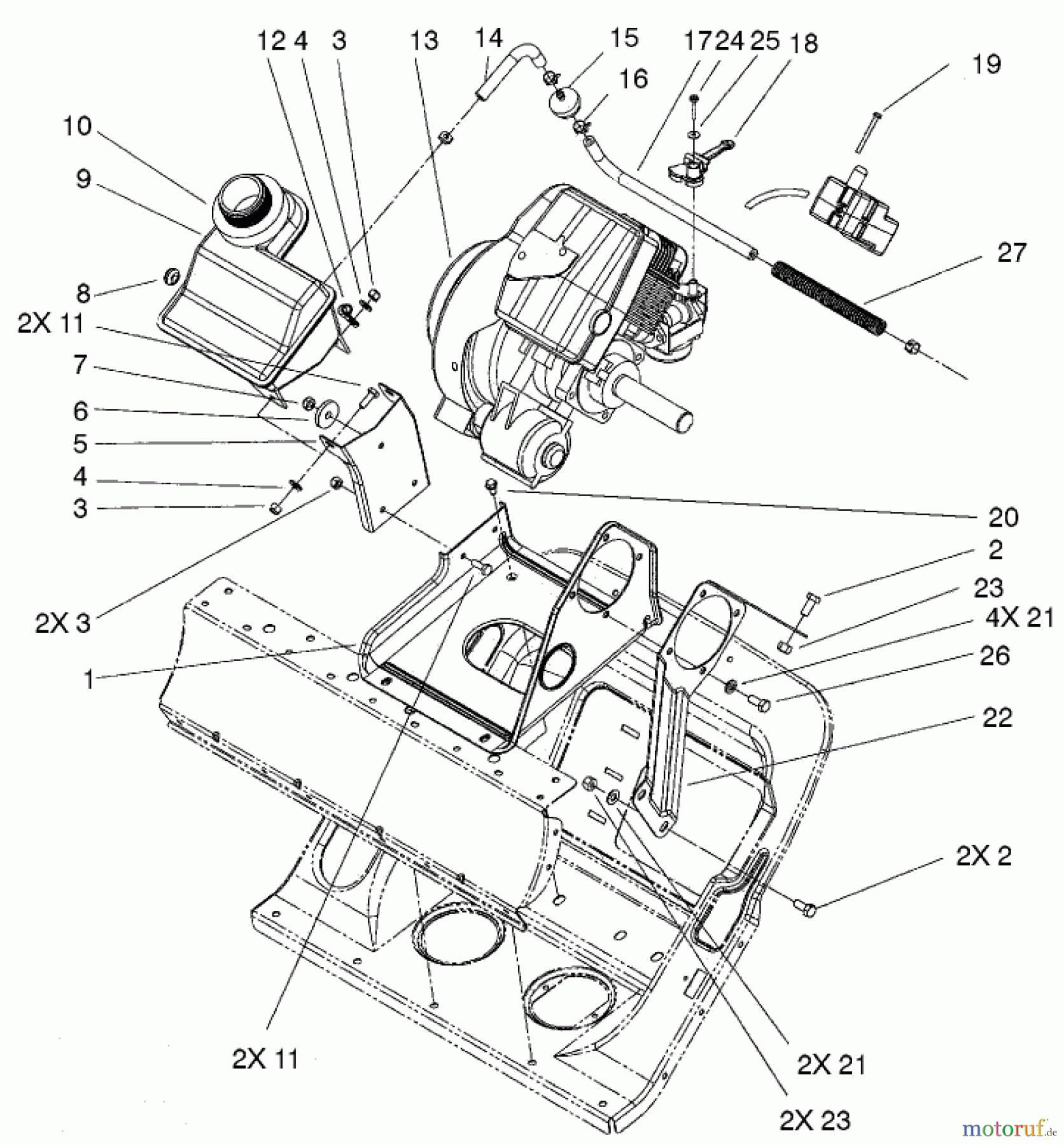 Toro Neu Snow Blowers/Snow Throwers Seite 1 38600 - Toro Snow Commander Snowthrower, 2001 (210000001-210999999) ENGINE AND FRAME ASSEMBLY