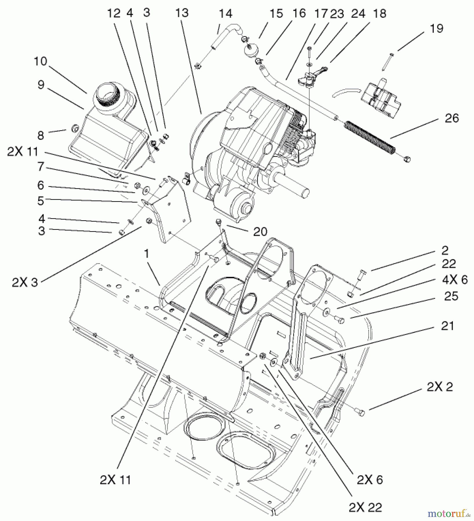Toro Neu Snow Blowers/Snow Throwers Seite 1 38600 - Toro Snow Commander Snowthrower, 2002 (220000001-220999999) ENGINE AND FRAME ASSEMBLY