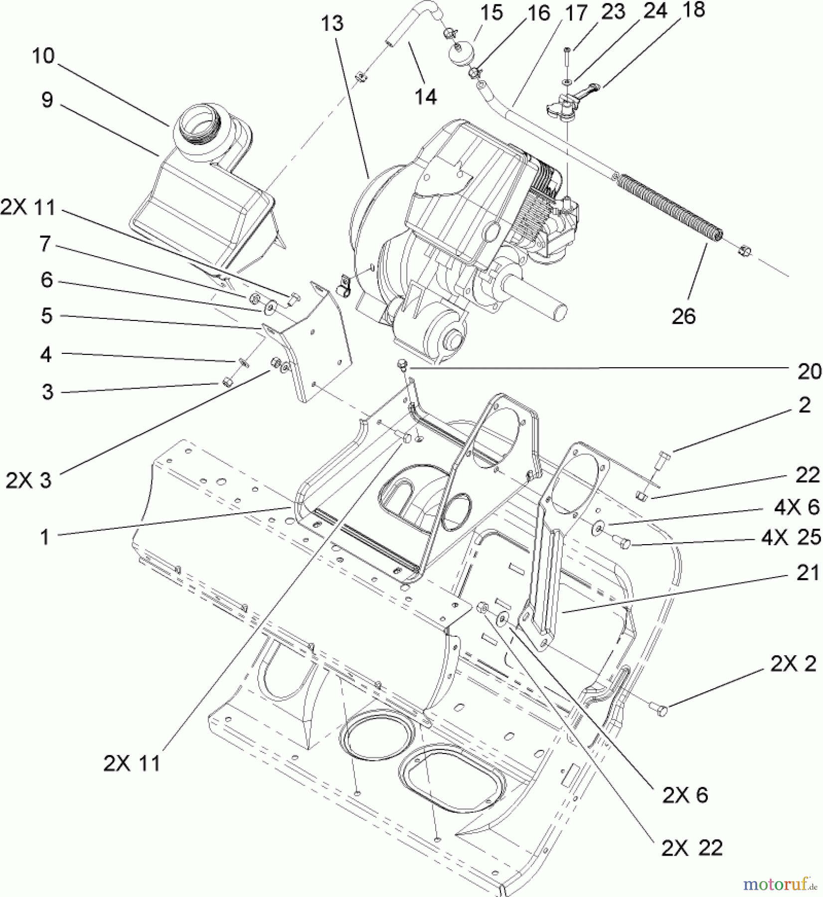 Toro Neu Snow Blowers/Snow Throwers Seite 1 38600 - Toro Snow Commander Snowthrower, 2005 (250000001-250999999) ENGINE AND FRAME ASSEMBLY