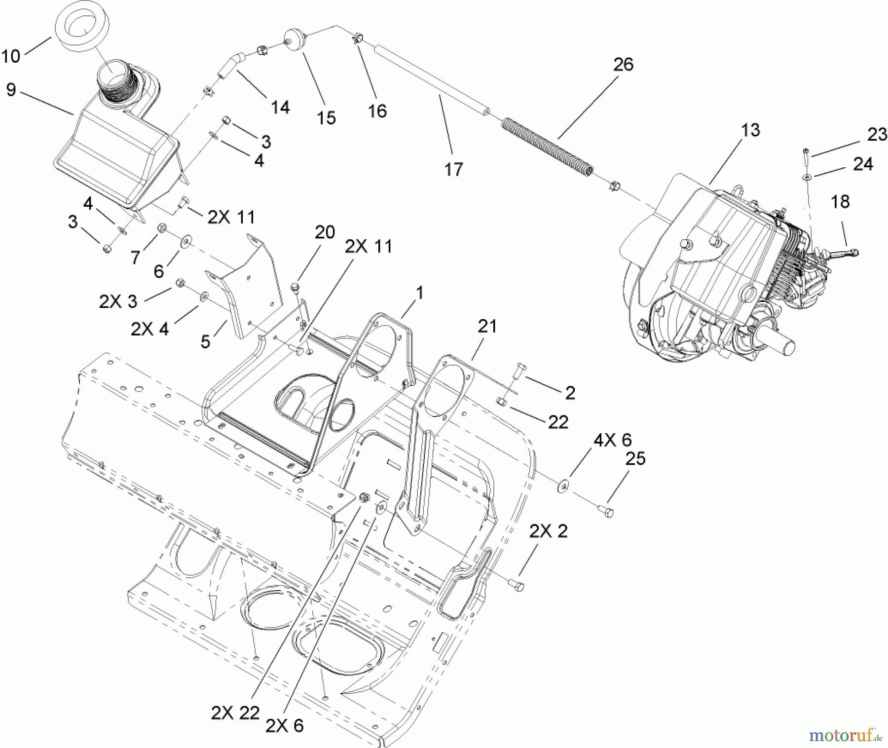Toro Neu Snow Blowers/Snow Throwers Seite 1 38600 - Toro Snow Commander Snowthrower, 2008 (280000001-280999999) ENGINE AND FRAME ASSEMBLY