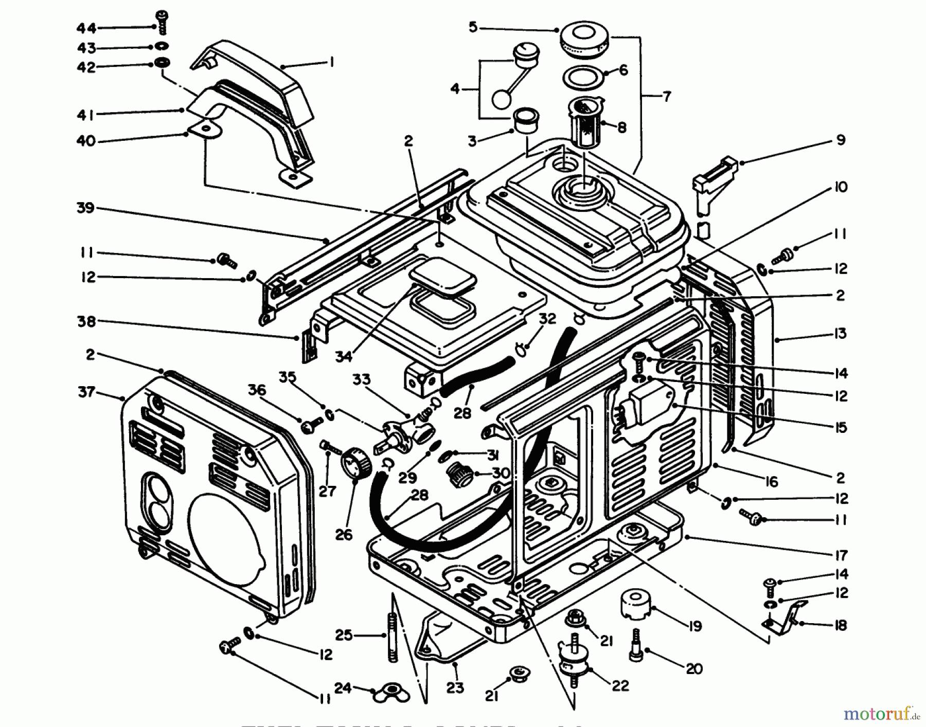 Toro Neu Generators 62005 (T500) - Toro Generator, T500, 1985 (5000001-5999999) FUEL TANK & COVER ASSEMBLY