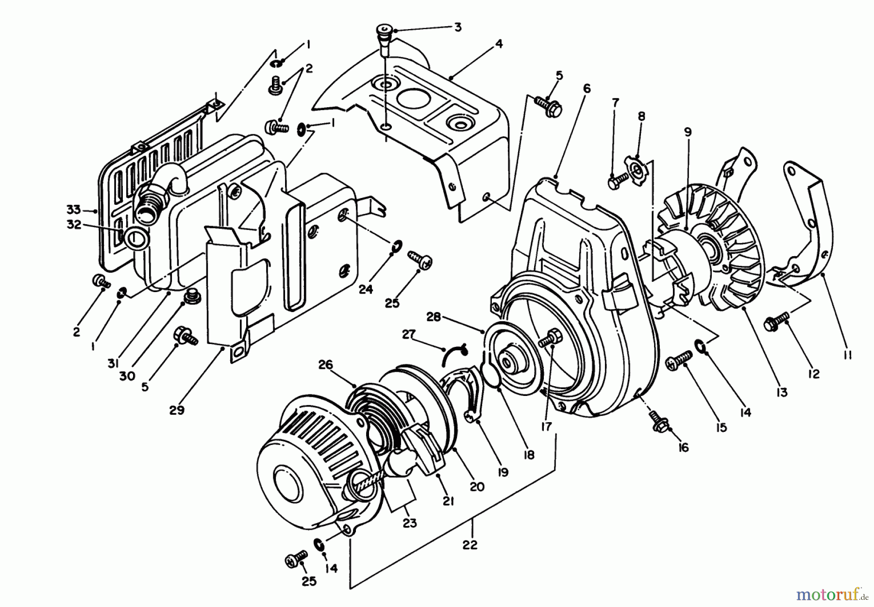  Toro Neu Generators 62005 (T500) - Toro Generator, T500, 1985 (5000001-5999999) STARTER-EXHAUST ASSEMBLY