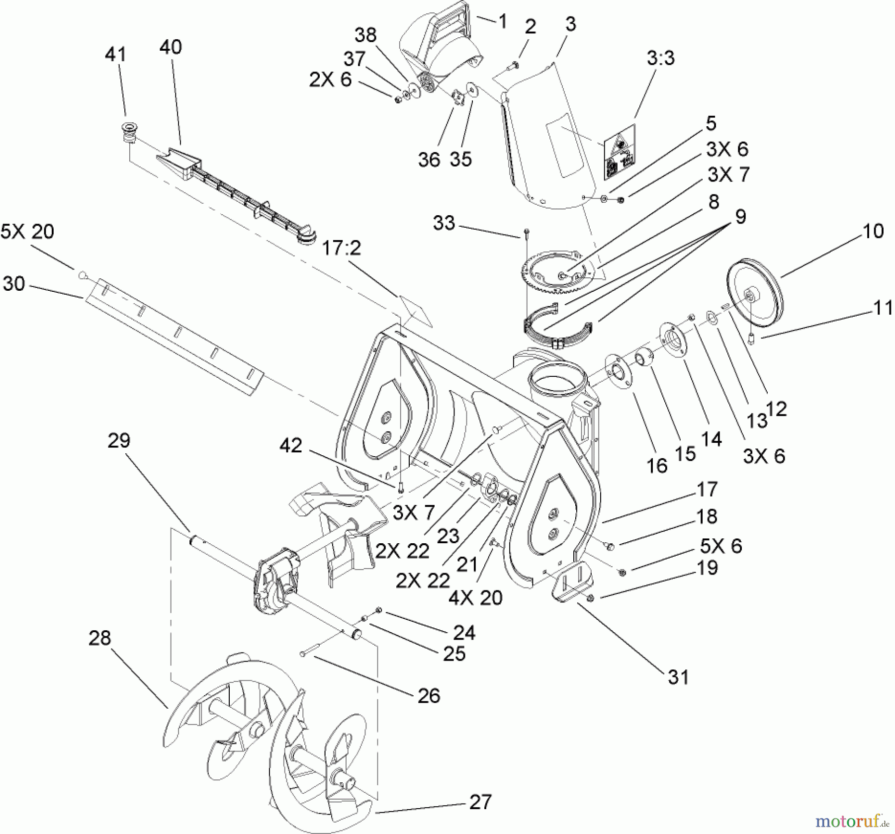 Toro Neu Snow Blowers/Snow Throwers Seite 2 38605 (522) - Toro 522 Power Throw Snowthrower, 2007 (270004505-270999999) AUGER AND HOUSING ASSEMBLY