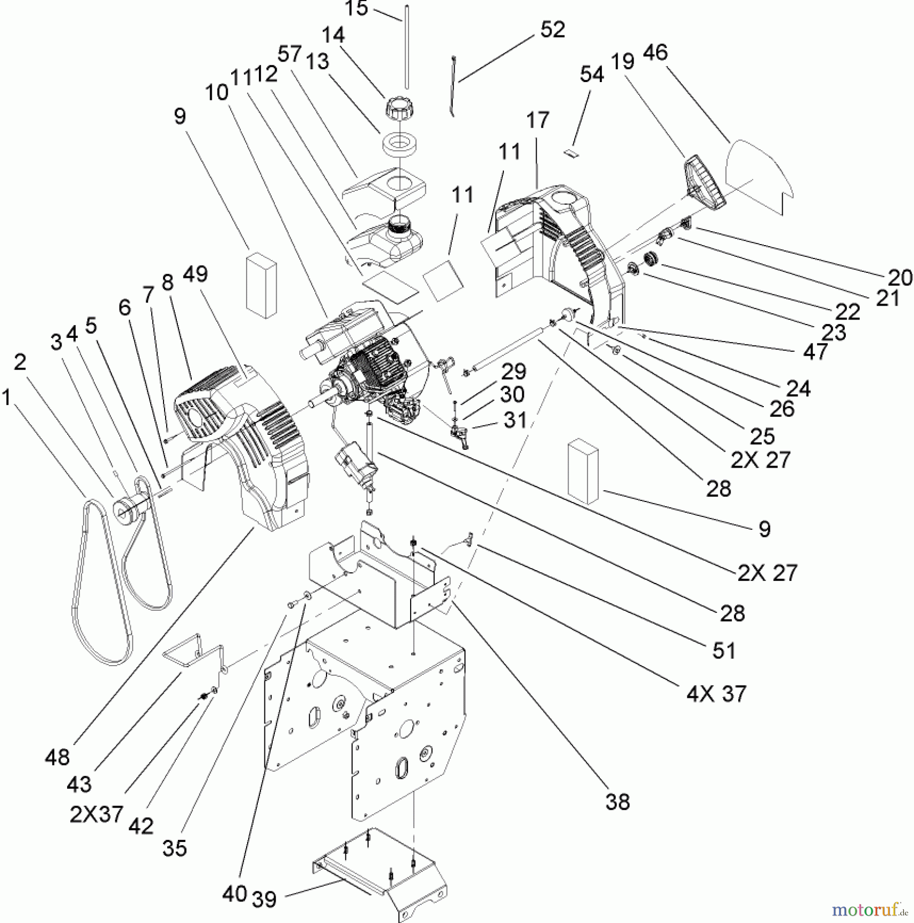  Toro Neu Snow Blowers/Snow Throwers Seite 2 38610 (726 TE) - Toro Power Max 726 TE Snowthrower, 2005 (250000001-250010000) 2 CYCLE ENGINE AND FRAME ASSEMBLY