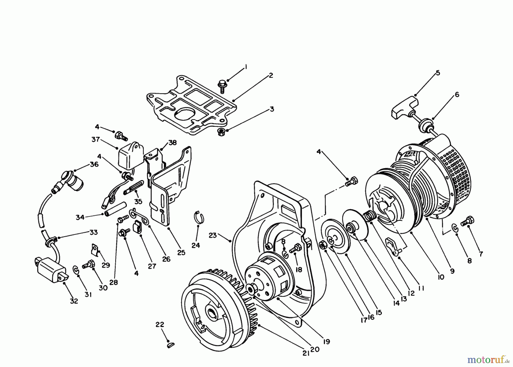 Toro Neu Generators 62012 (T1200) - Toro Generator, T1200, 1984 (4000001-4999999) RECOIL STARTER ASSEMBLY