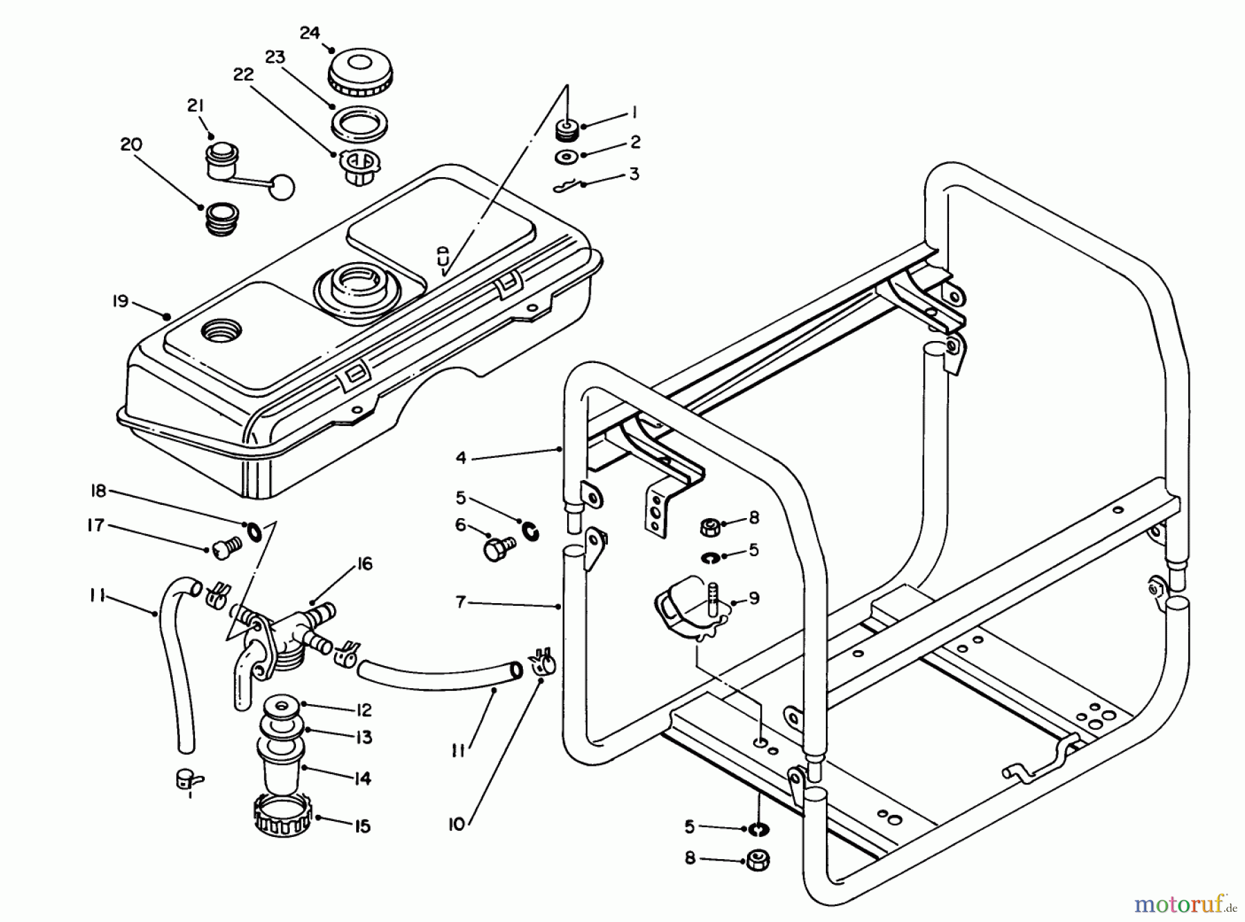 Toro Neu Generators 62012 (T1200) - Toro Generator, T1200, 1986 (6000001-6999999) FUEL TANK & FRAME ASSEMBLY
