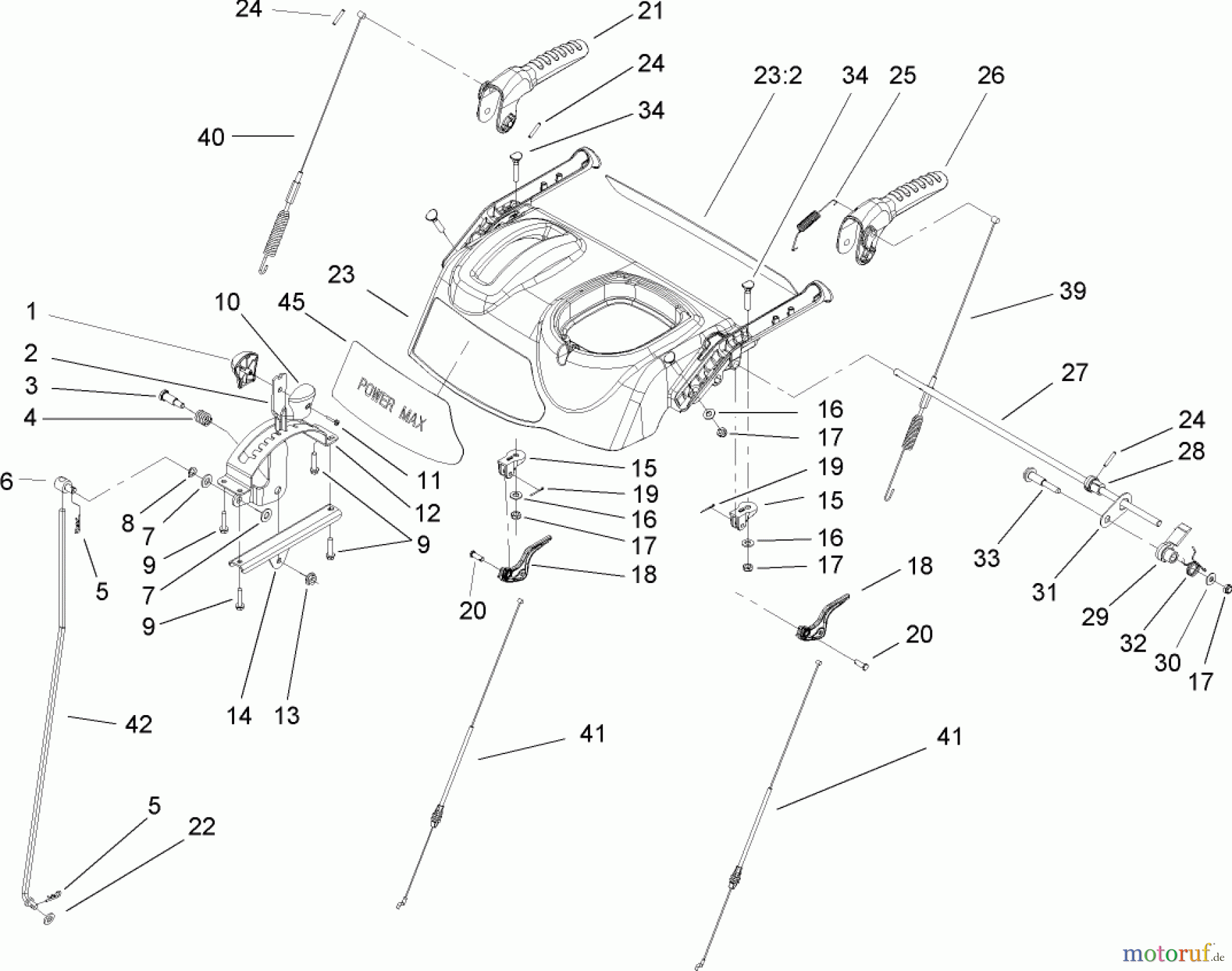 Toro Neu Snow Blowers/Snow Throwers Seite 2 38630 (828 LXE) - Toro Power Max 828 LXE Snowthrower, 2005 (250000001-250010000) HANDLE AND CONTROL ASSEMBLY