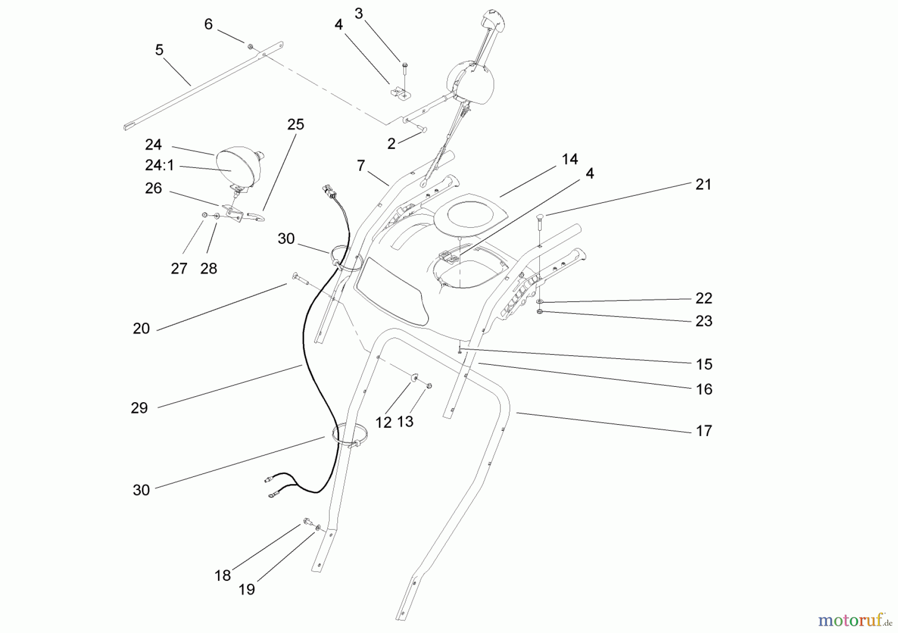 Toro Neu Snow Blowers/Snow Throwers Seite 2 38635 (828 LE) - Toro Power Max 828 LE Snowthrower, 2005 (250000001-250999999) HANDLE, HEADLAMP AND CONTROL ASSEMBLY