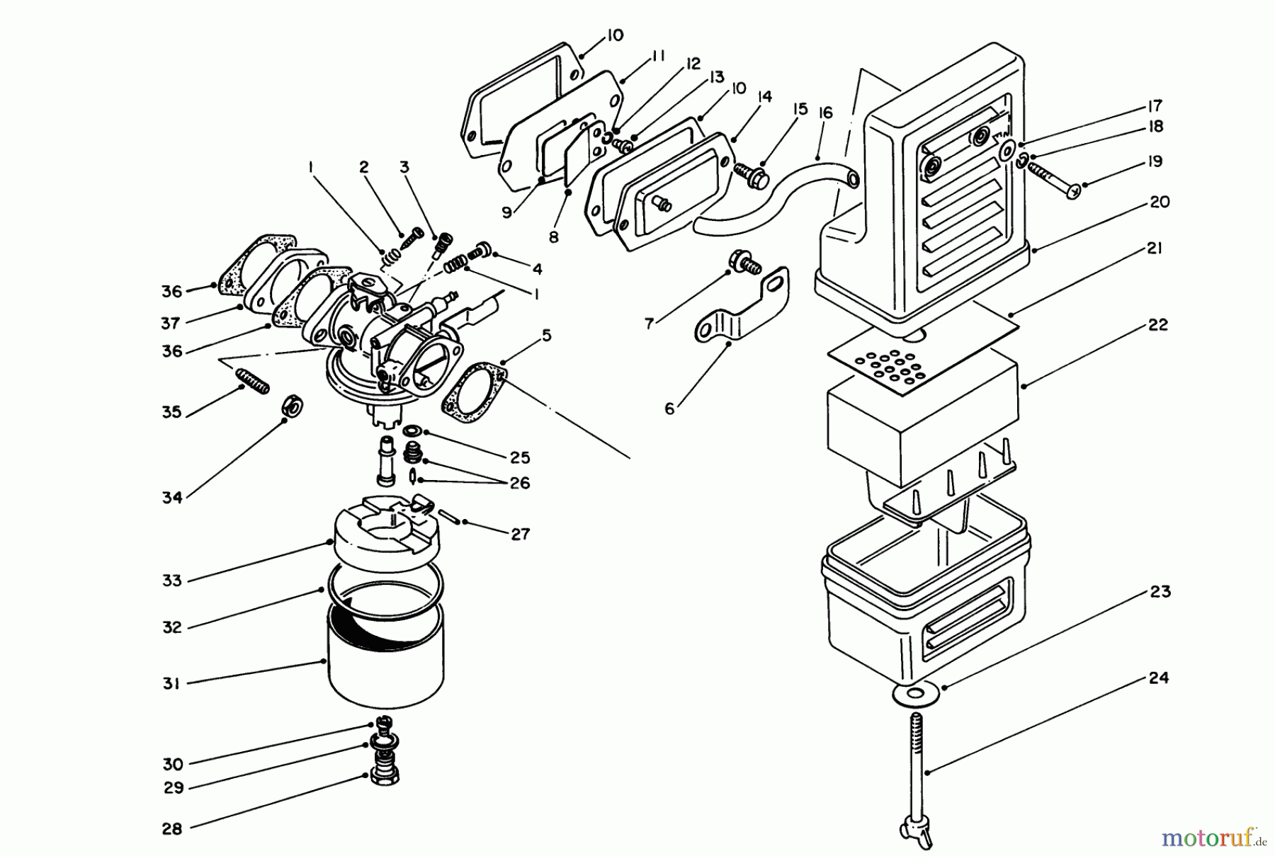 Toro Neu Generators 62018 (T1800) - Toro Generator, T1800, 1985 (5000001-5999999) AIR CLEANER & CARBURETOR ASSEMBLY
