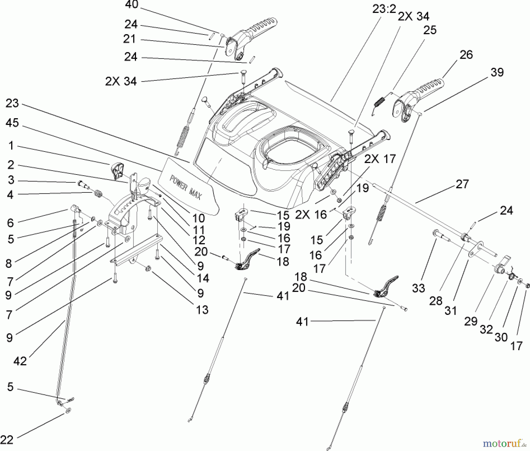Toro Neu Snow Blowers/Snow Throwers Seite 2 38650 (1128 OXE) - Toro Power Max 1128 OXE Snowthrower, 2005 (250010001-250999999) HANDLE CONTROL ASSEMBLY