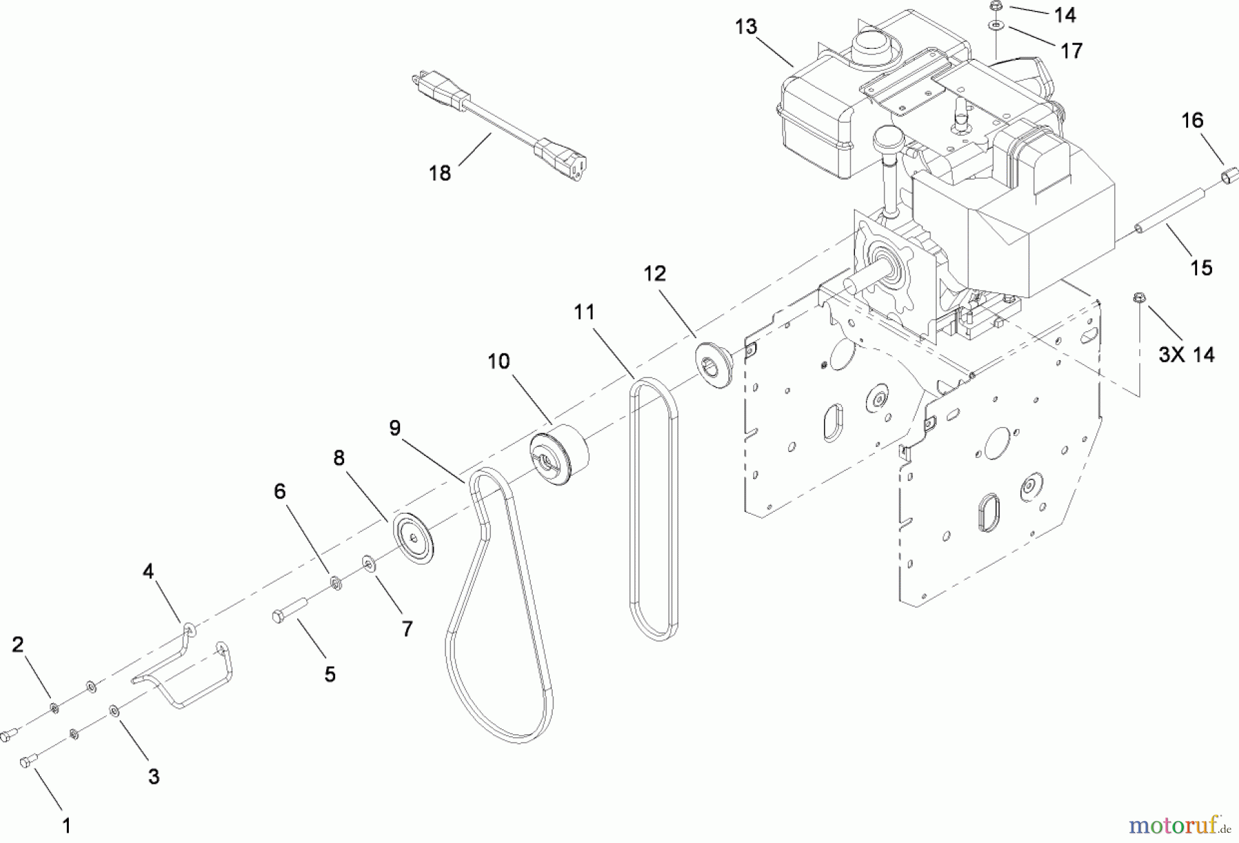 Toro Neu Snow Blowers/Snow Throwers Seite 2 38650 (1128 OXE) - Toro Power Max 1128 OXE Snowthrower, 2006 (260000001-260999999) ENGINE AND BELT ASSEMBLY