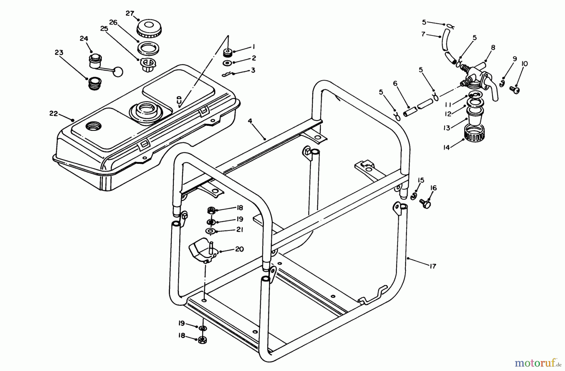  Toro Neu Generators 62025 (T2500) - Toro Generator, T2500, 1984 (4000001-4999999) FUEL TANK & FRAME ASSEMBLY