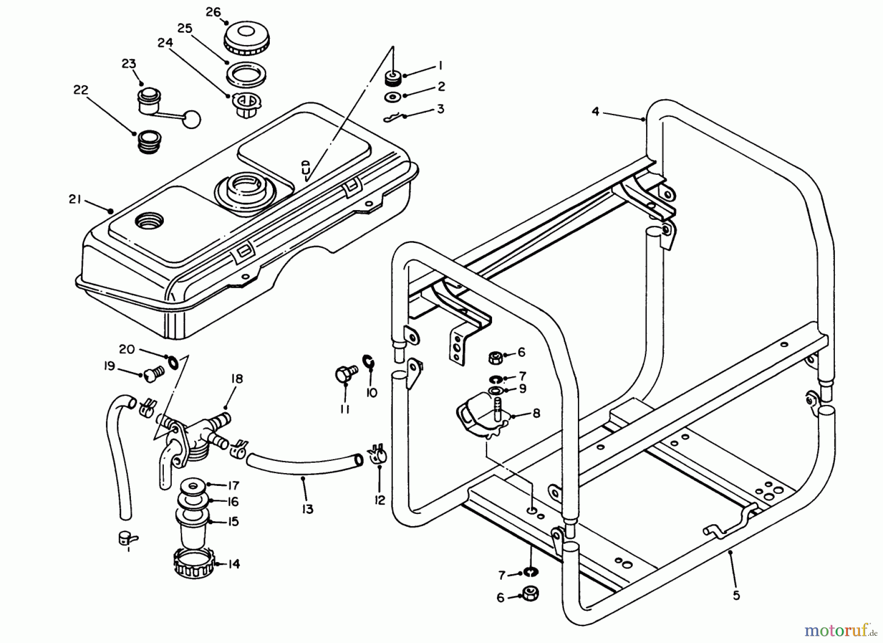 Toro Neu Generators 62025 (T2500) - Toro Generator, T2500, 1986 (6000001-6999999) FUEL TANK & FRAME ASSEMBLY