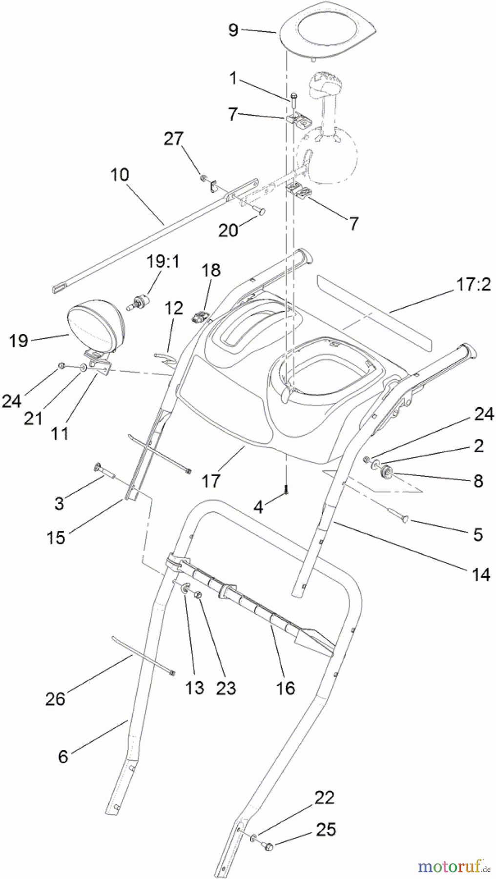 Toro Neu Snow Blowers/Snow Throwers Seite 2 38663 (1028 OXE) - Toro Power Max 1028 OXE Snowthrower, 2012 (SN 312000001-312999999) LOWER HANDLE AND HEADLAMP ASSEMBLY