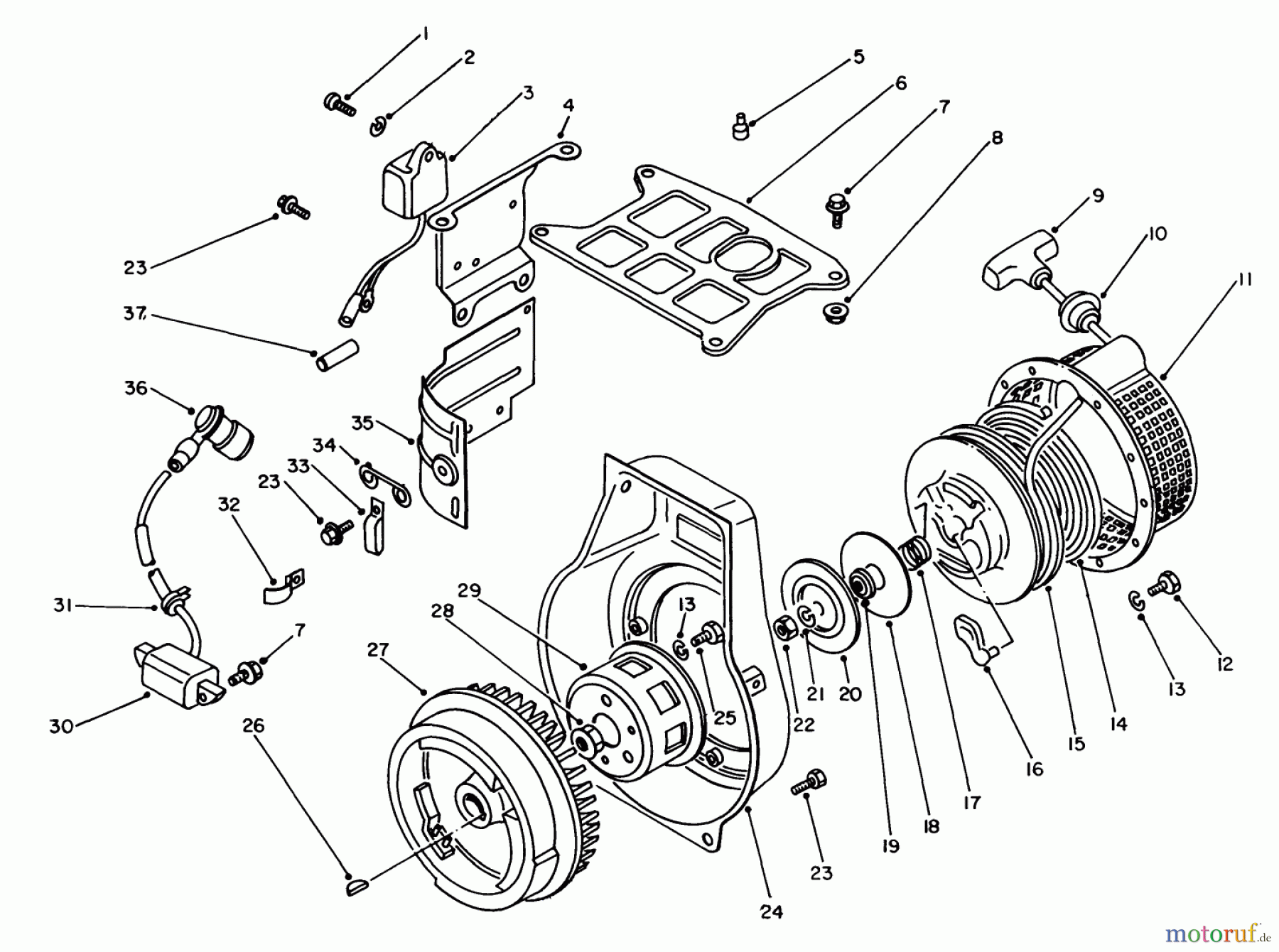 Toro Neu Generators 62032 (T3000D) - Toro Generator, T3000D, 1984 (4000001-4999999) RECOIL STARTER ASSEMBLY