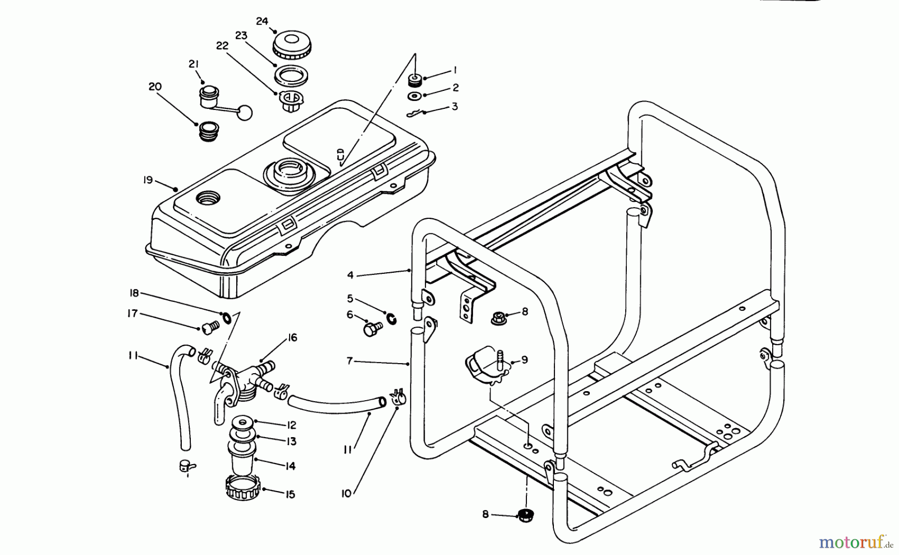 Toro Neu Generators 62032 (T3000D) - Toro Generator, T3000D, 1987 (7000001-7999999) FUEL TANK & FRAME ASSEMBLY