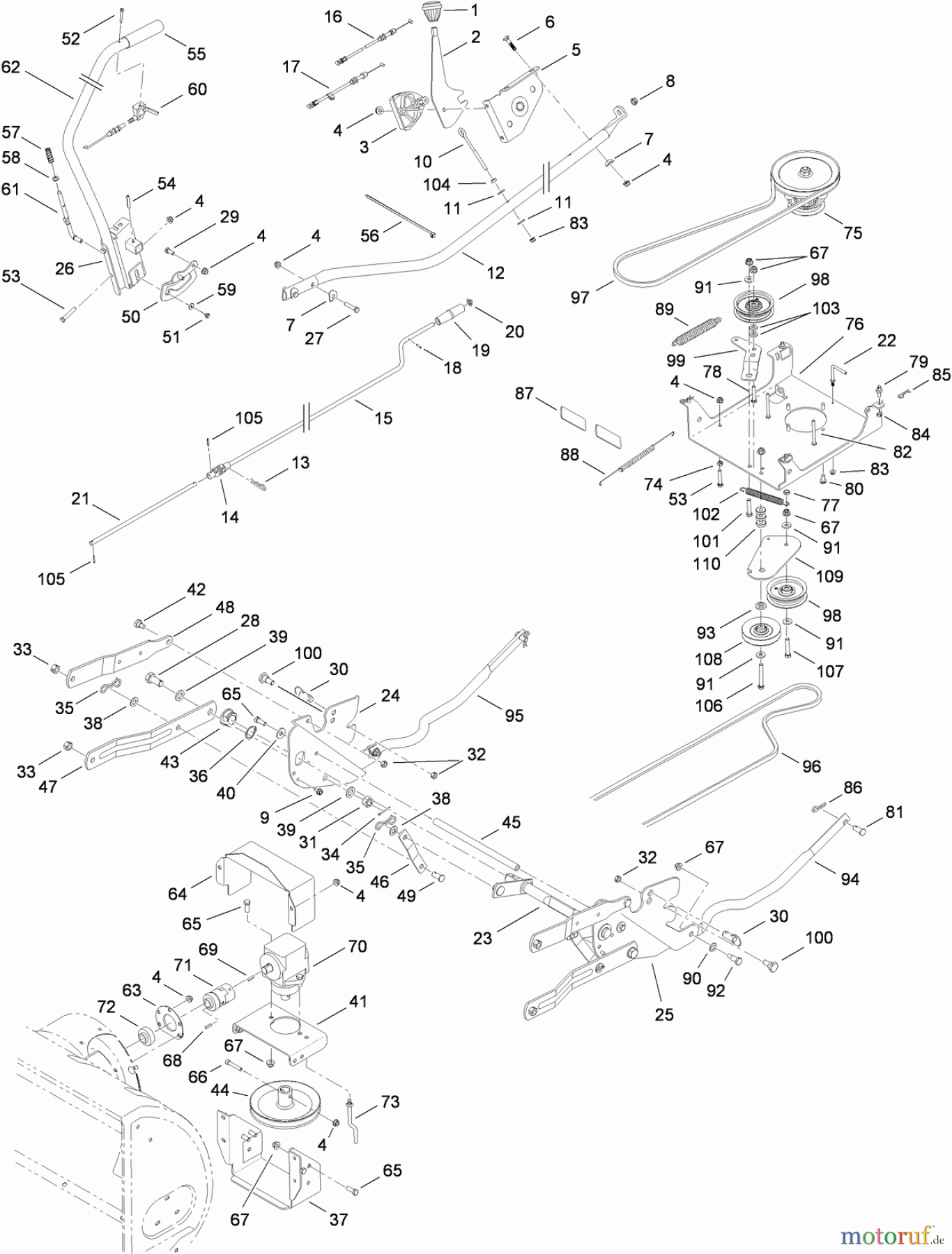 Toro Neu Snow Blowers/Snow Throwers Seite 2 OEM-190-032 - Toro 42in Two-Stage Snowthrower, 2010 (1-1) HANDLE, BELT AND DRIVE ASSEMBLY