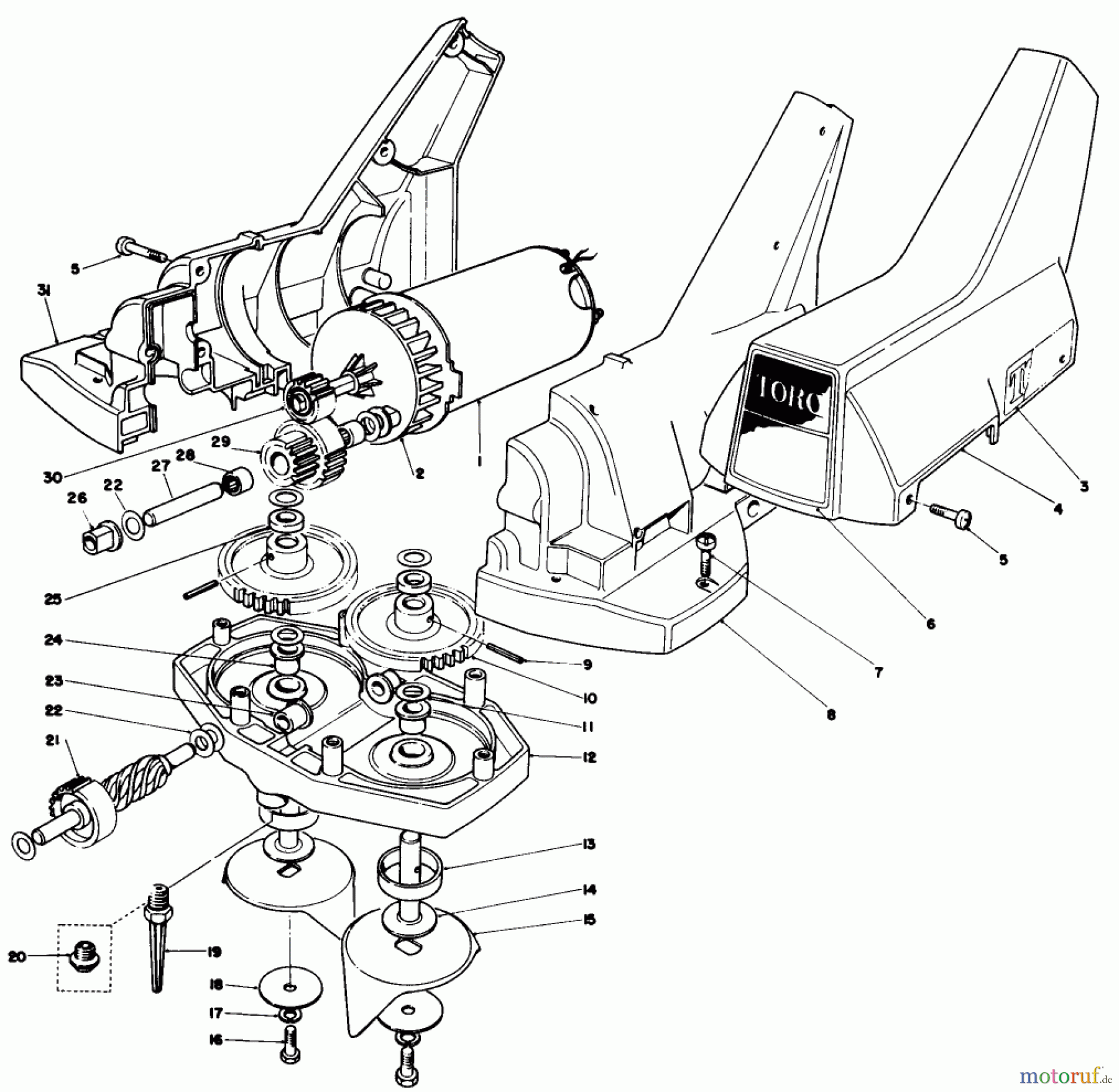 Toro Neu Tillers/Cultivators 51750 - Toro Power Hoe, 1982 (2000001-2999999) MOTOR AND GEAR HOUSING ASSEMBLY