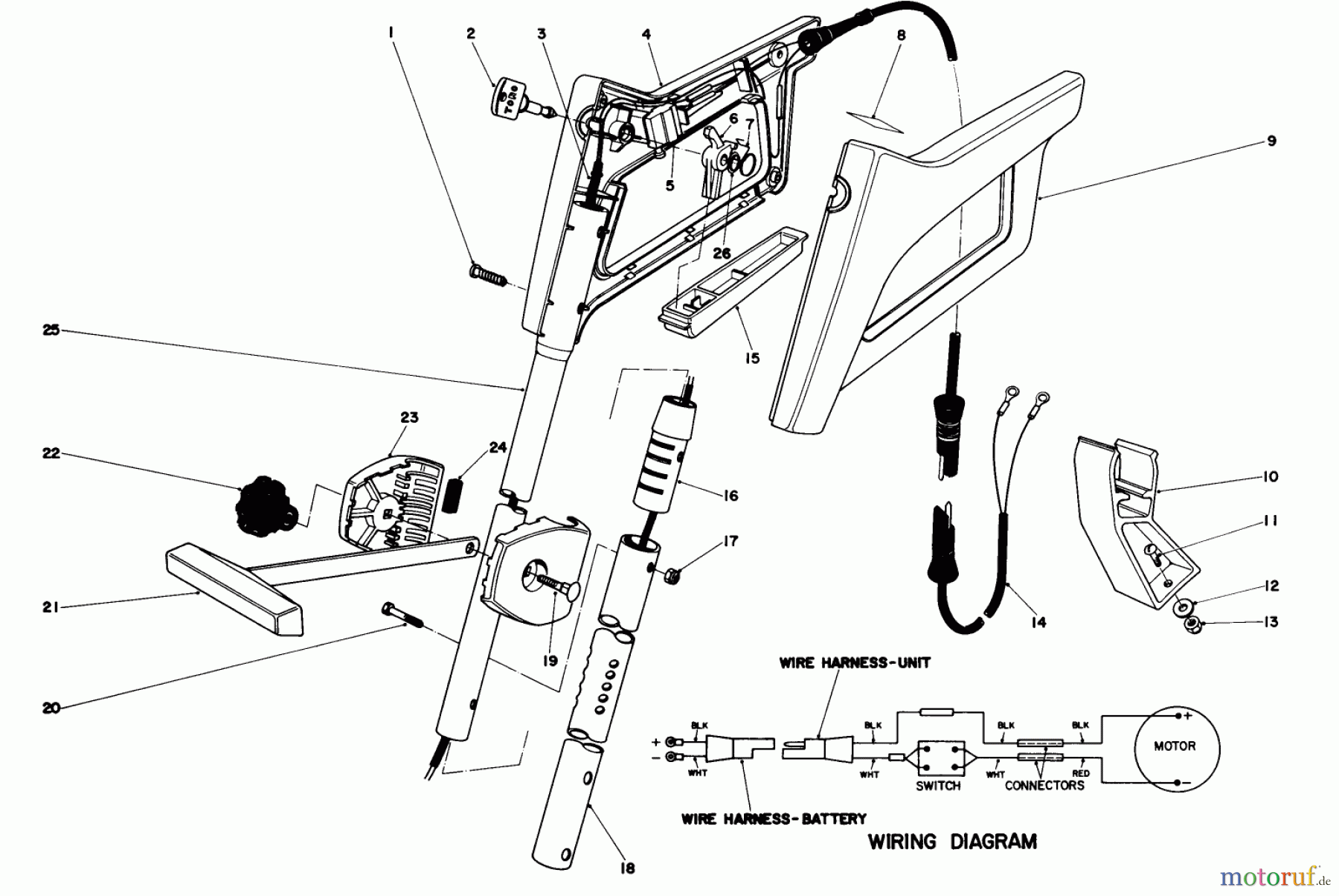 Toro Neu Trimmers, String/Brush 30950 - Toro 12 Volt Electric Trimmer, 1980 (0000001-0999999) HANDLE ASSEMBLY