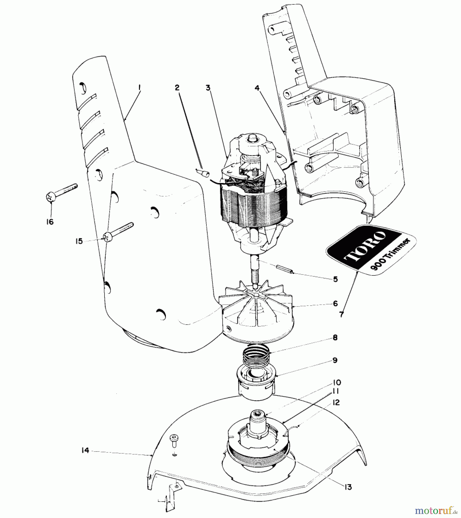 Toro Neu Trimmers, String/Brush 51200 (900) - Toro 900 Electric Trimmer, 1981 (1000001-1999999) MOTOR AND HOUSING ASSEMBLY