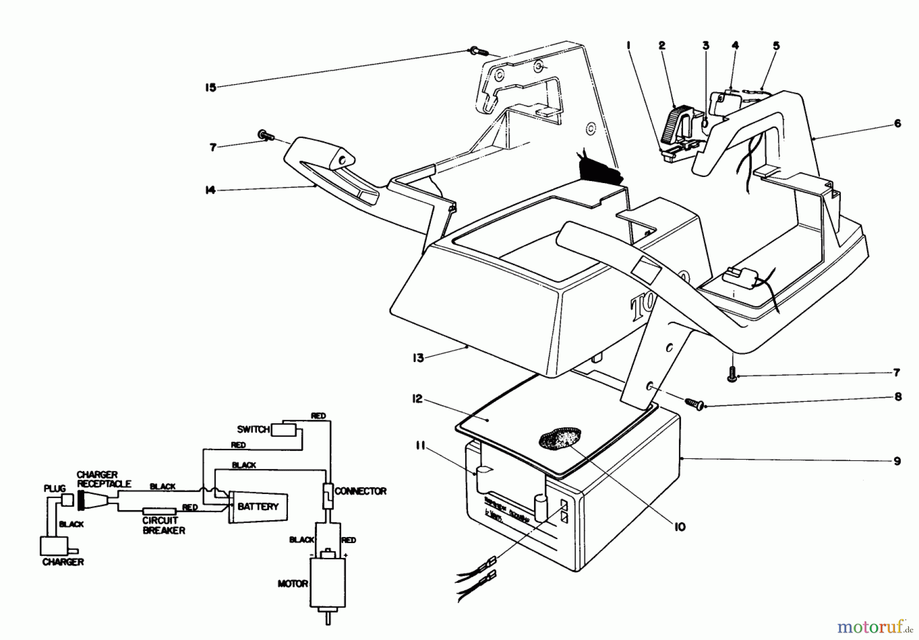 Toro Neu Trimmers, String/Brush 51512 - Toro Cordless Trimmer, 1985 (5000001-5999999) UPPER CASE ASSEMBLY