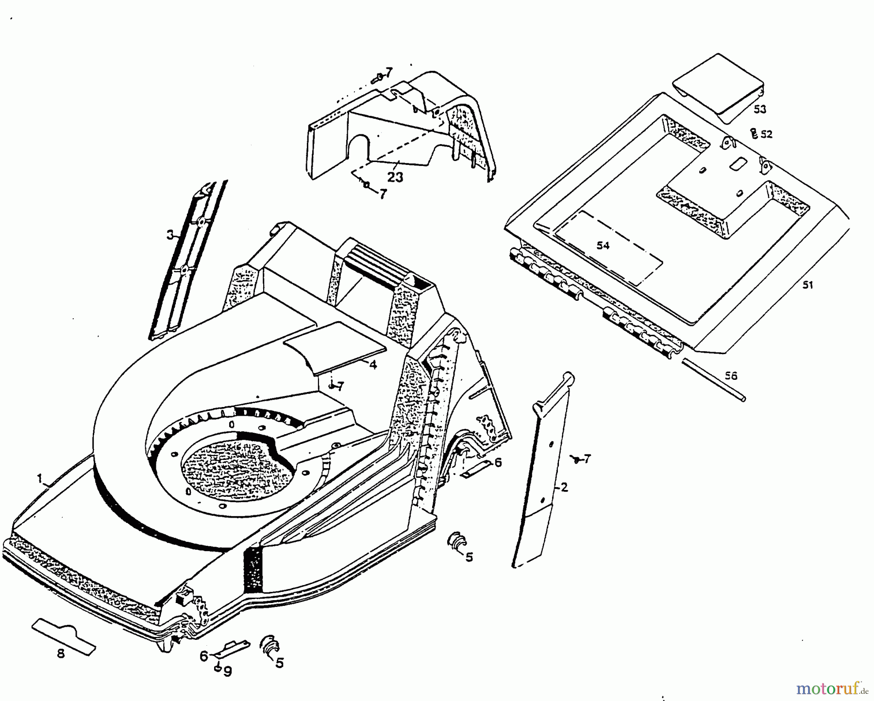  Wolf-Garten Elektromäher HB 42 E 4940685 Serie A  (2000) Heckklappe, Mähwerksgehäuse