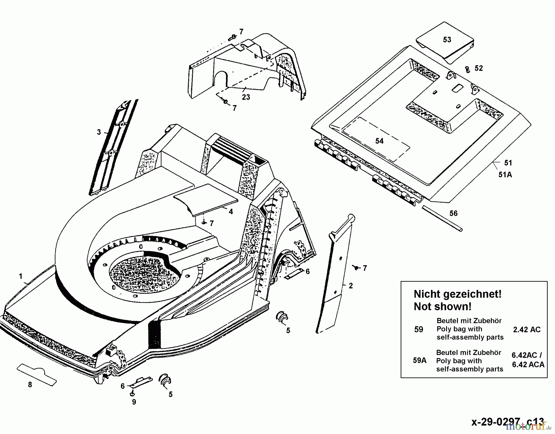 Wolf-Garten Akkumäher 6.42 AC 4943000 Serie B (1997) Heckklappe, Mähwerksgehäuse