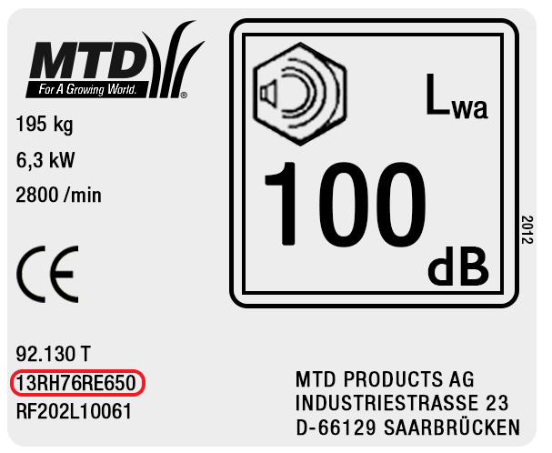 MTD Typenschild